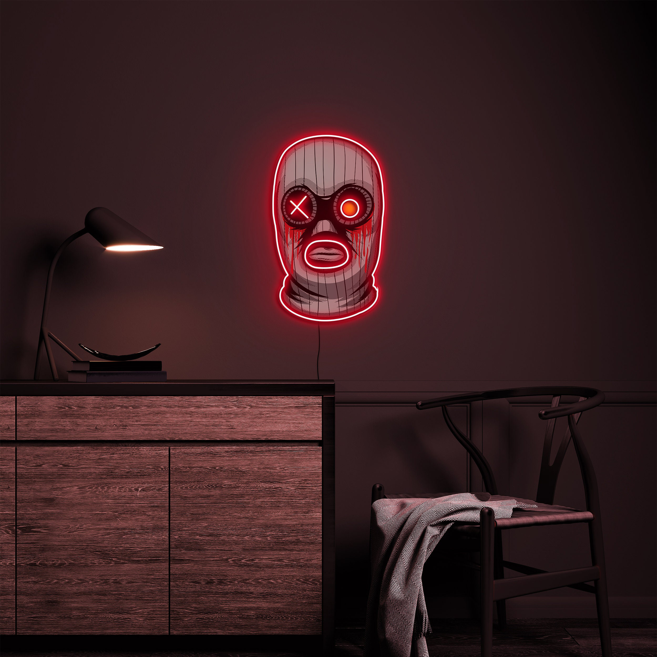 Mask Neon Sign, Led Neon pop Art, Halloween Mask LED Sign, Neon Wall Art, Robber Mask Light for Game Room, Birthday, Gift for Boys, Gamers