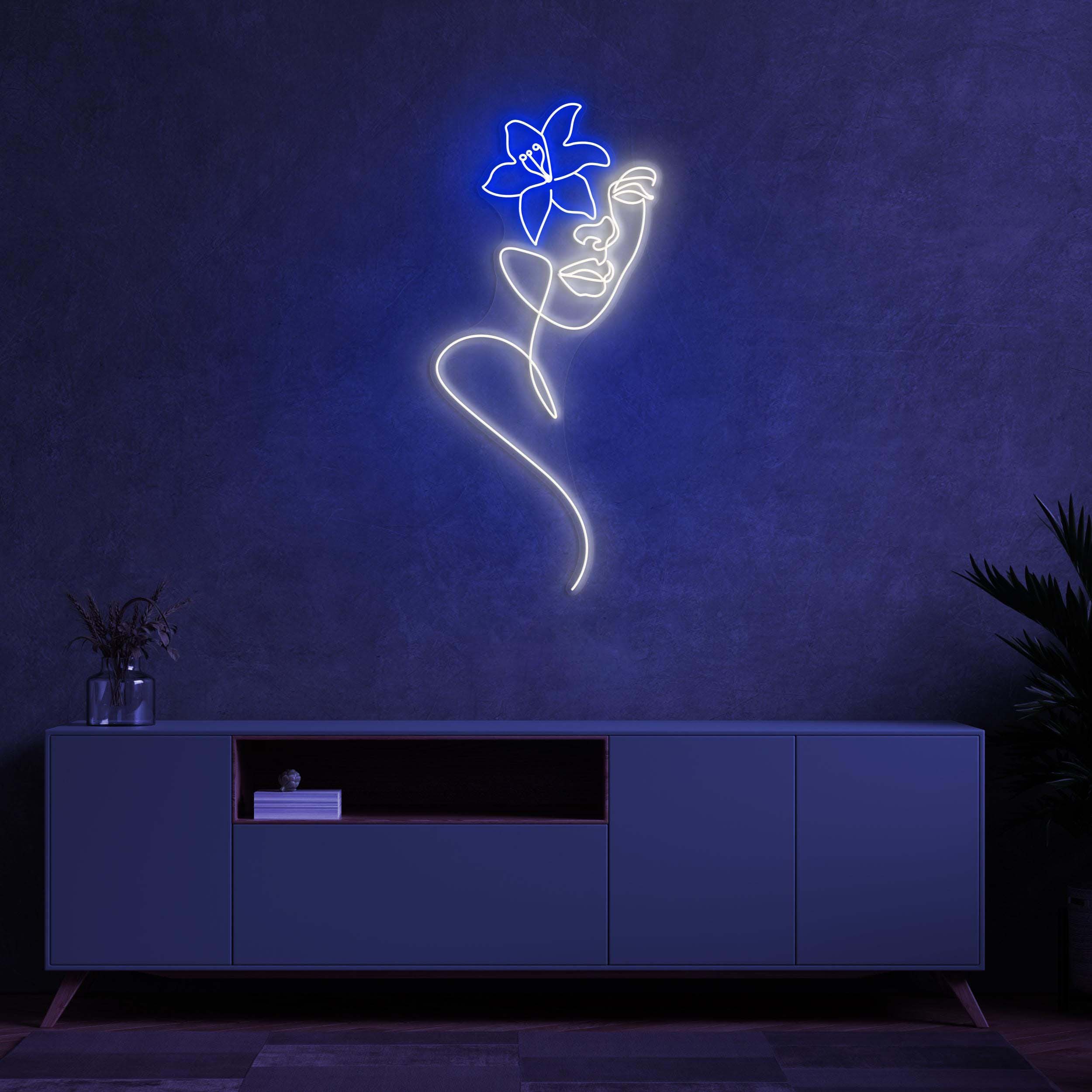 Face with Flower Neon Sign, Face with Flower LED, Feminine Line Art, Custom Neon Sign, Lady Wall Art, Decor for Home, Barber & Beauty Bar