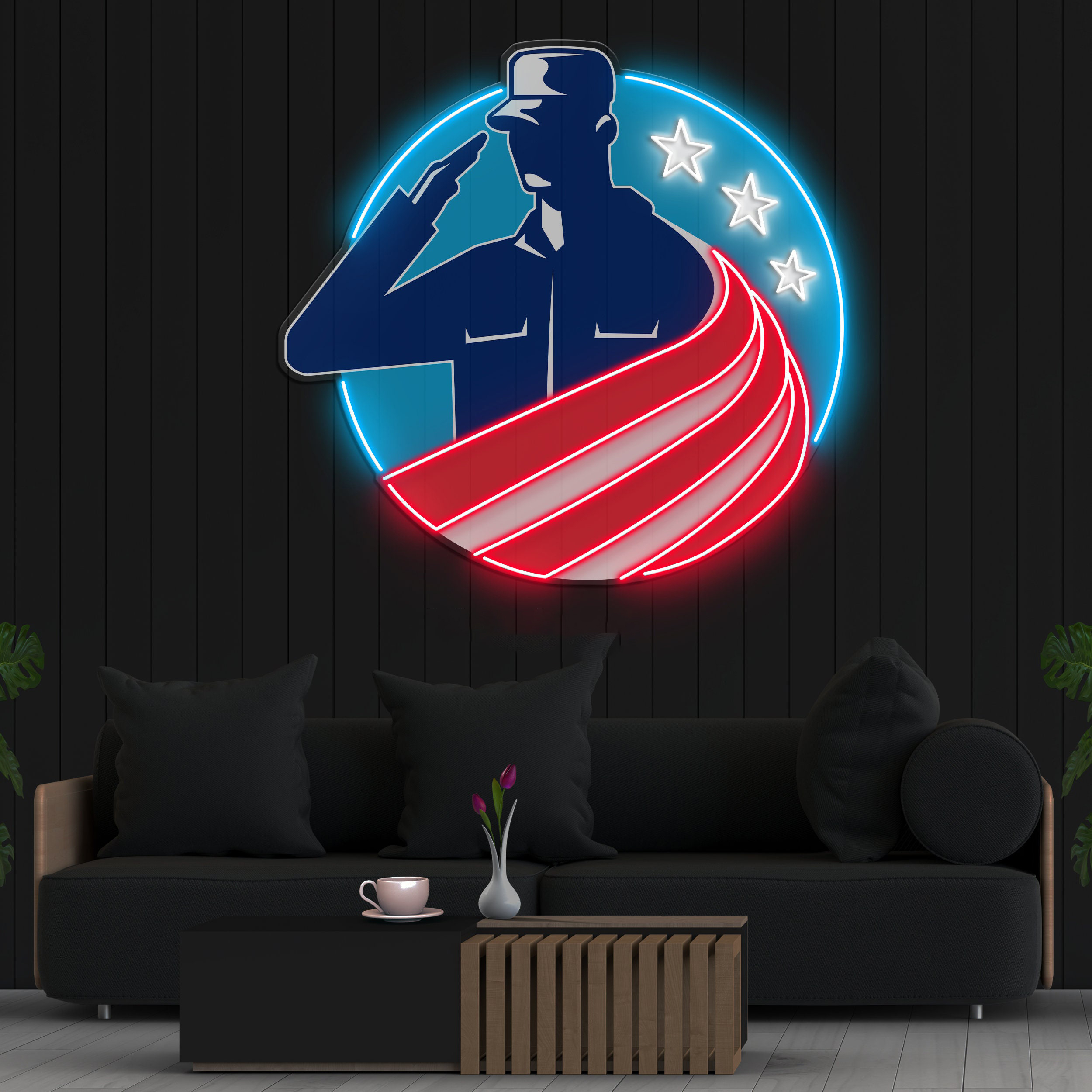 American Army Officer Neon Sign, Patriotic Military Decor, Neon Pop Art, LED Wall Art for Man Cave or Home Office, Gift for Service Members