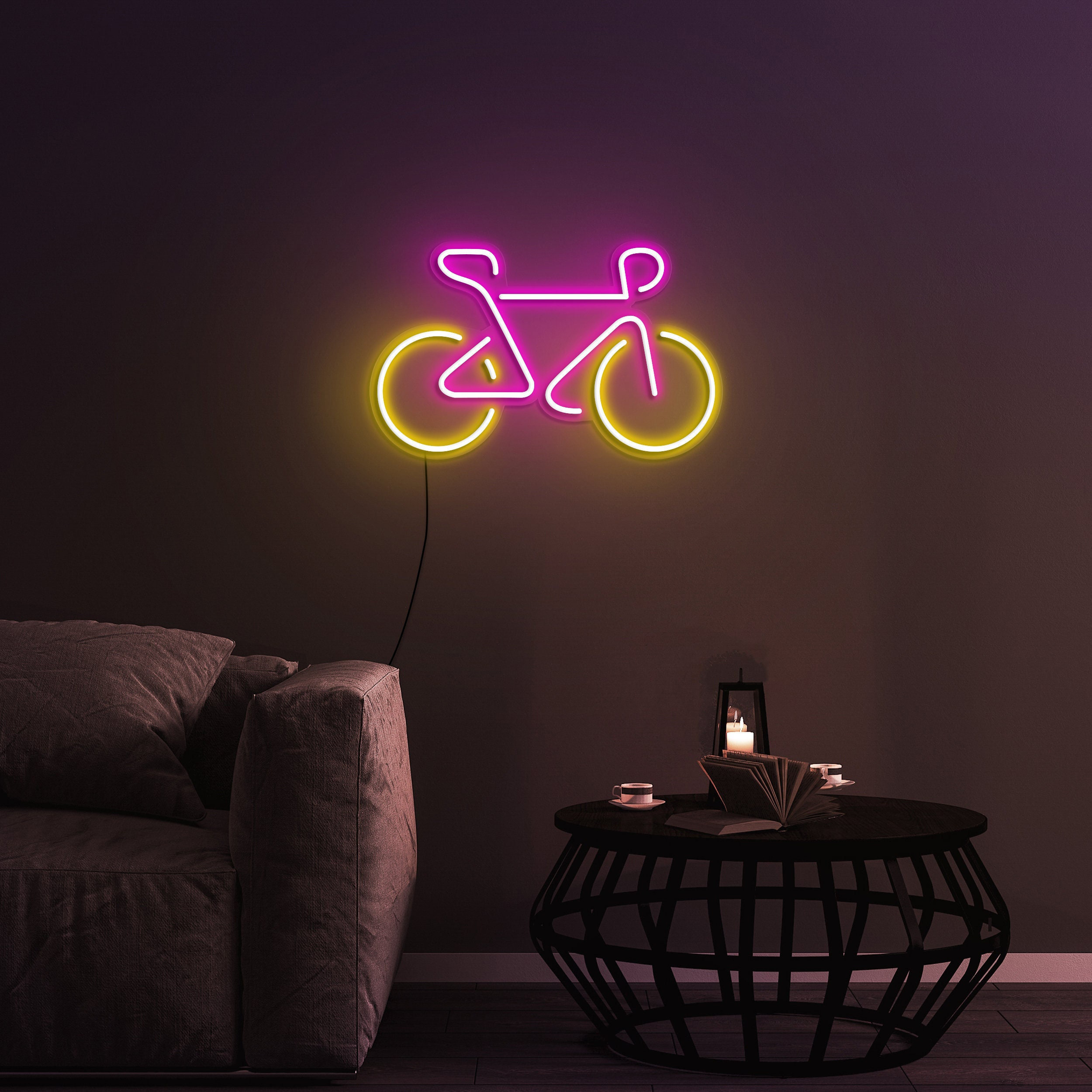 Bicycle Neon Sign, LED Wall Décor for Cyclists, USB Powered Bicycle Lights for Bedroom, Living Room, Led Bike Art, Cycling Gift, Bike Decor