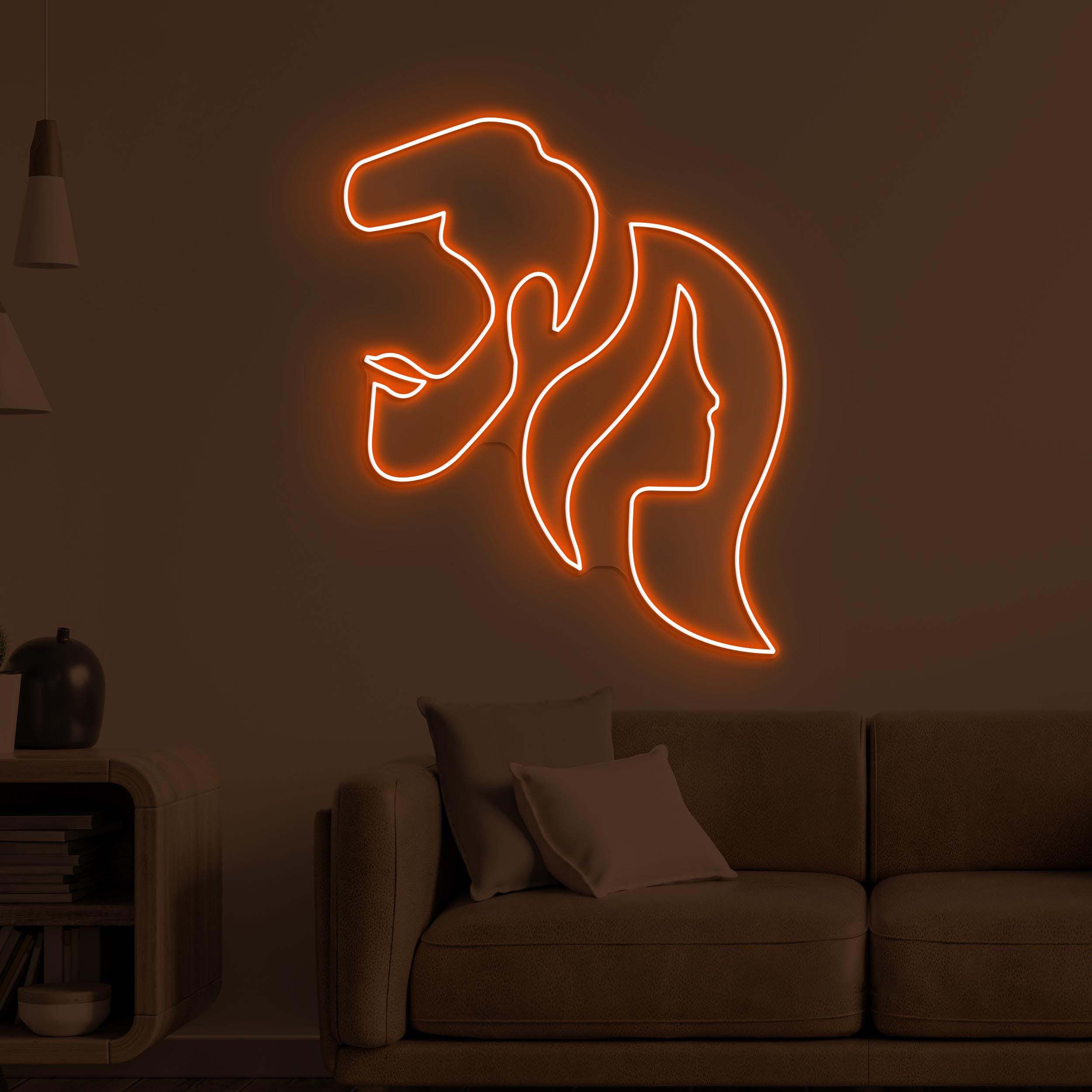 Couple Face Neon Sign, Couple Face LED Light, Love Outline Wall Decor, Silhouette Kiss Wall Art, Couple Room Neon Light, Home Wall Decor
