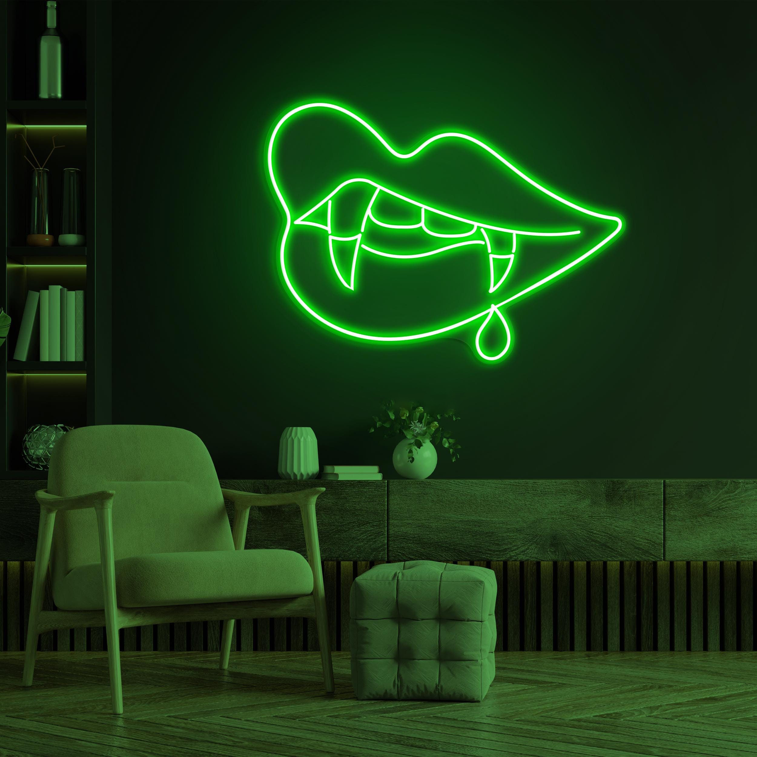 Vampire Lips Neon Sign, Vampire Lips LED Light, Vampire Teeth LED Neon Art, Goth Wall Art Sign, Lips Art, Decor for Horror Room & Game Room