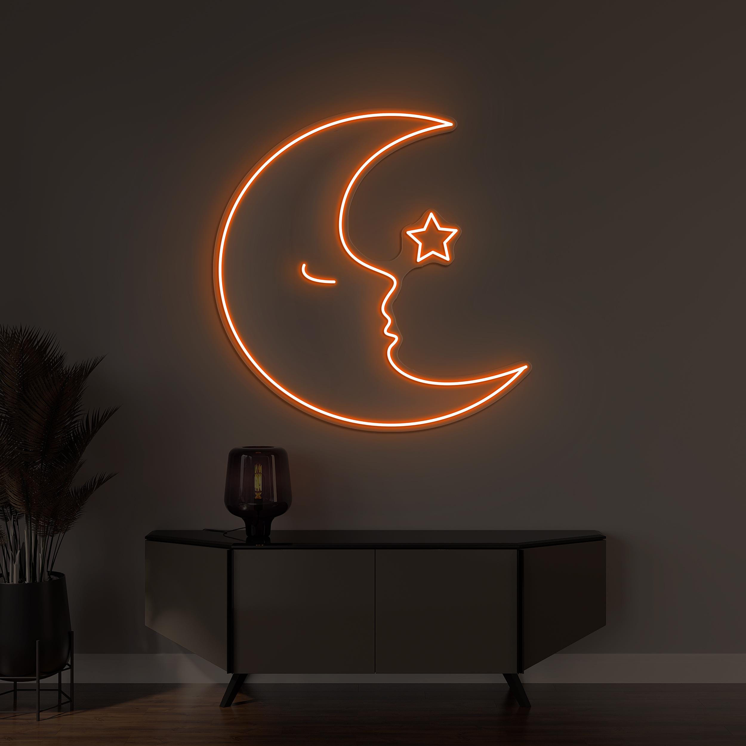 Moon and Stars Neon Sign, Moon, Stars, Night Sky Wall Decor, Kids Room Wall Art, Home Neon Light, Moonlit Sky Neon Decor, Dreamy Night Sign