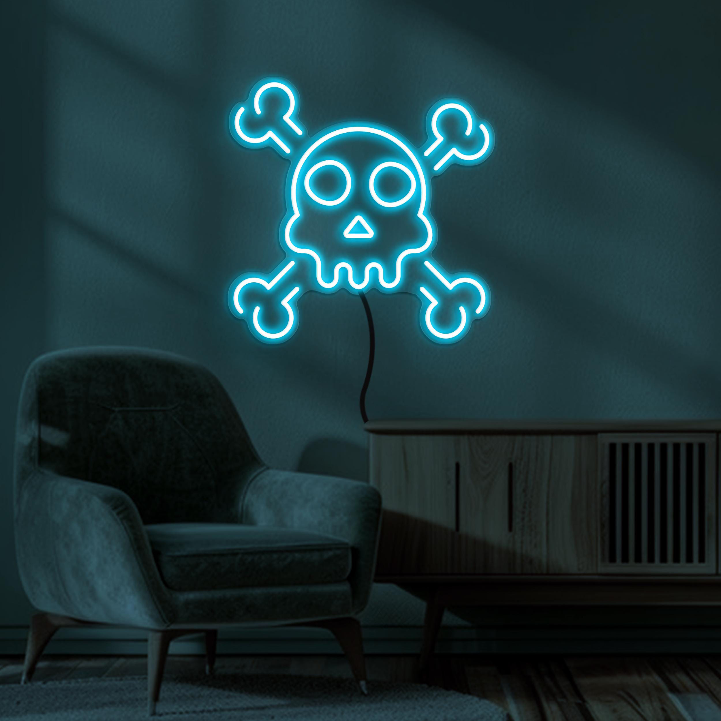 Skull Neon Sign, Skull and Crossbones LED Light, Skull LED Neon Art, Grim Reaper Light, Horror House Decor, Home Decor, Halloween Wall Decor
