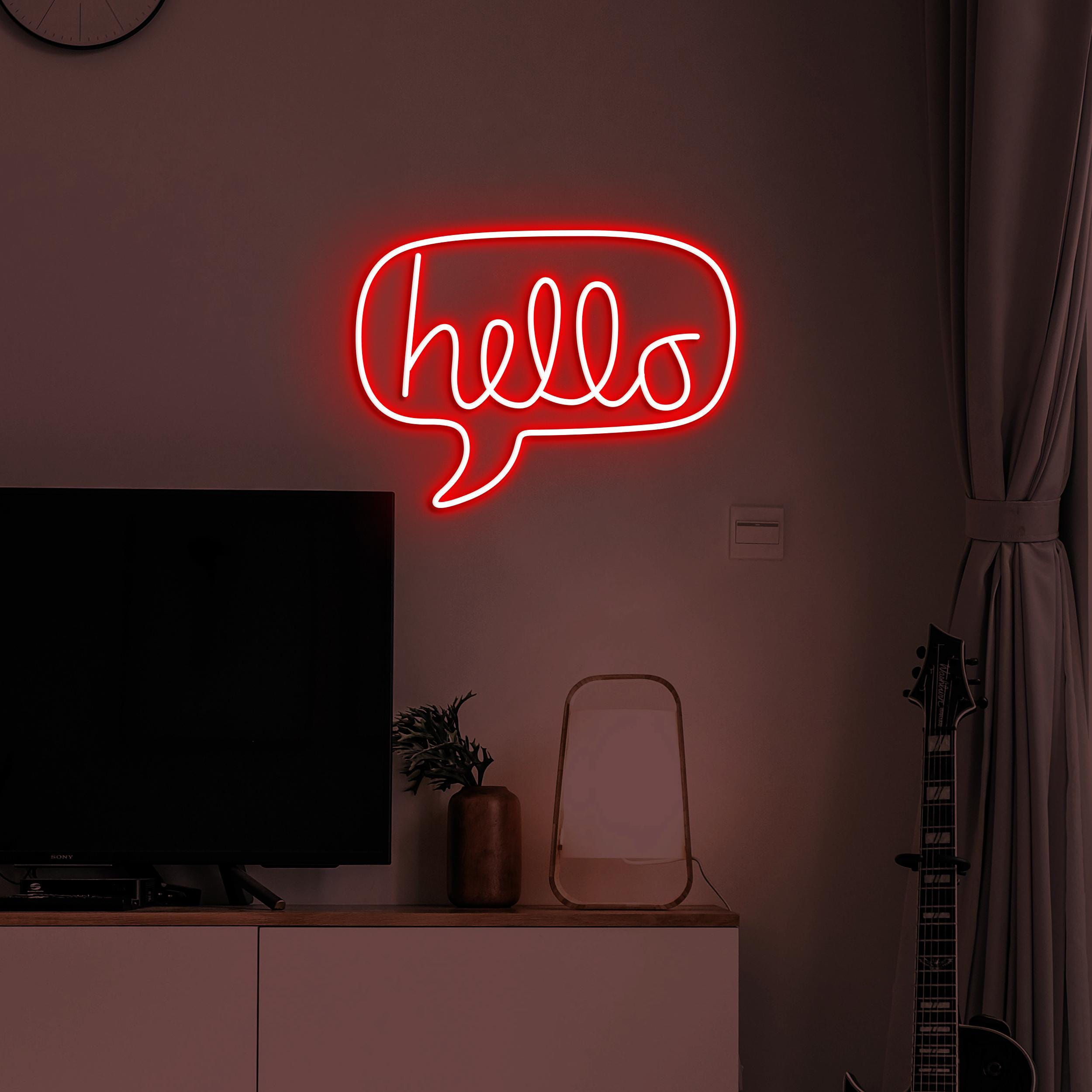 Hello Neon Sign, Hello LED Light, Hello Message Wall Decor, Welcome Wall Art, Chat Box Neon Light, Boy and Girl Room Decor, Entryway Sign
