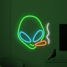 Smoking Alien Neon Sign, Smoking Alien LED Light, Alien Head Wall Decor, Alien with Cigarette Wall Art, Game Room Neon Light, Kids Room Art