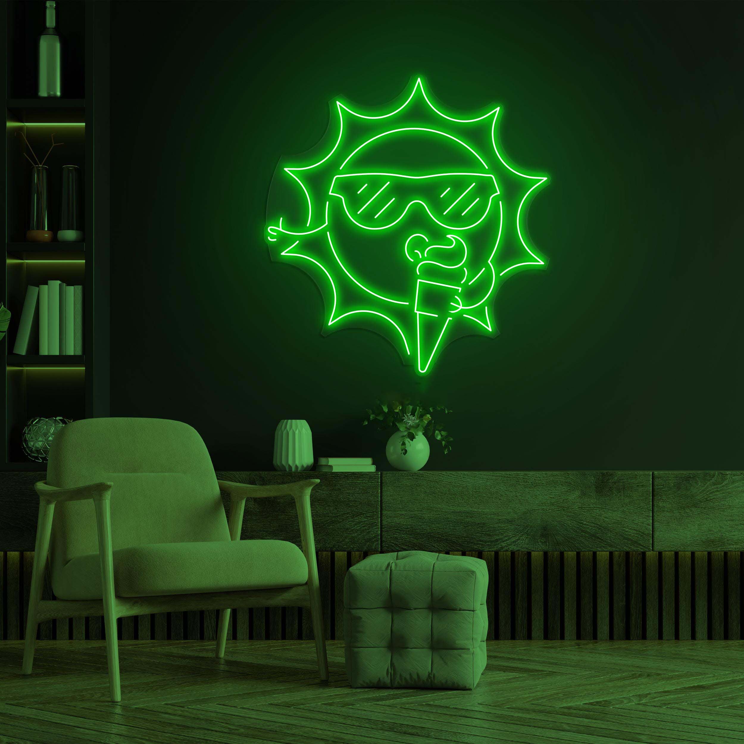 Sun Eating Ice Cream Neon Sign, Sun Eating Ice Cream LED Neon Art, Ice Cream Shop Decor, Business Logo Light, Gift for Ice Cream Lover, Gift
