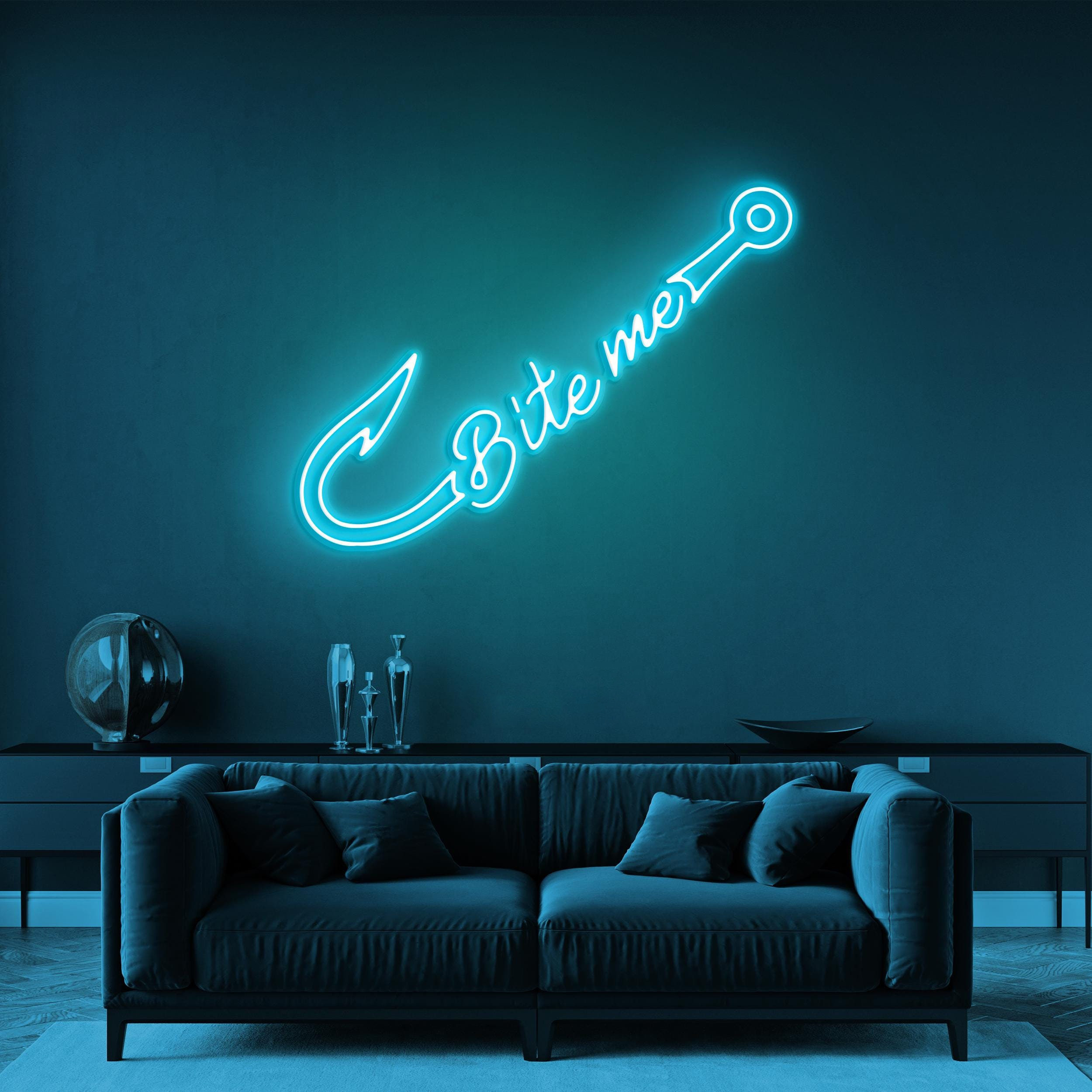 Bite Me Neon Signs, Bite Me Led Light, Fishing Hook LED Neon Art, Home Wall Decor, Custom Bite Neon Sign, Fishing Wall Art, Fish Bite Sign