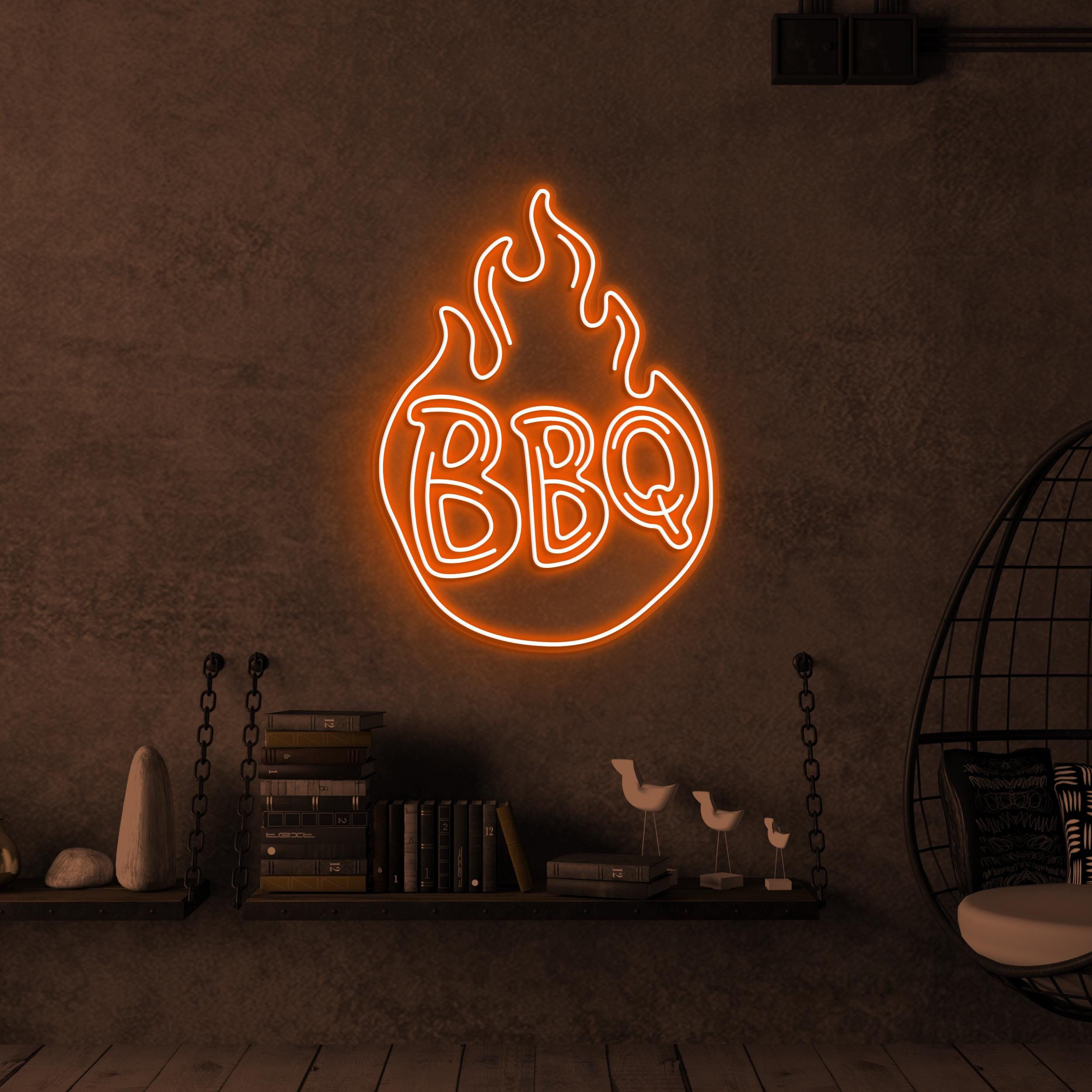 BBQ Neon Sign, BBQ Led Light, Restaurants Wall Decor, BBq Shop Wall Art, Grill Neon Sign, Personalized Grill Bar, Flaming BBQ Neon Art, Gift