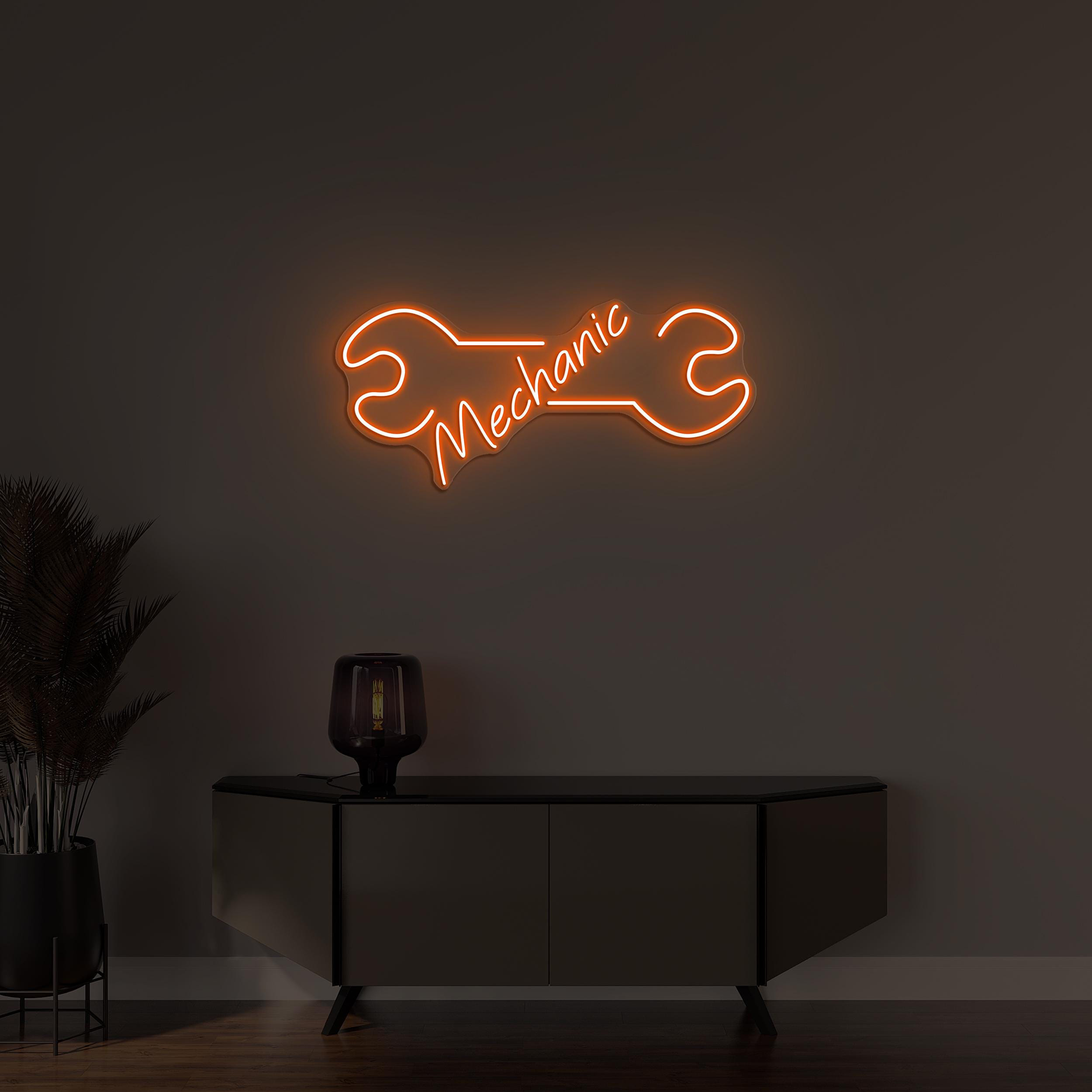 Mechanic Neon Sign, Mechanic LED Light, Garage Wall Decor, Work Shop Wall Art, Wrench Neon Sign, Car & Bike Repair Shop Decor, Tools Decor