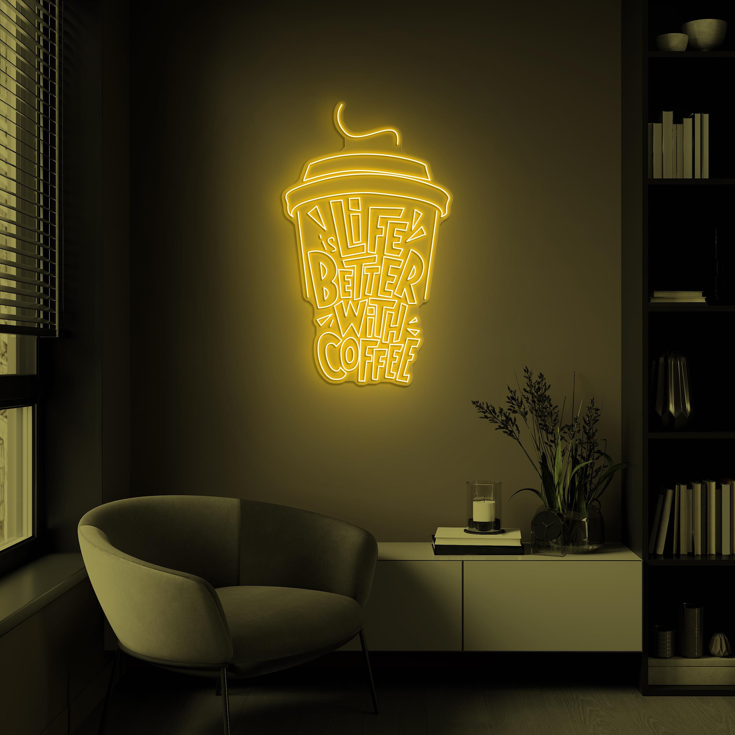 Life Better With Coffee Neon Sign, Life is Better With Coffee LED Light, Coffee Cup Wall Decor, Coffee Lover Gift, Home, Cafe, Shop Decor