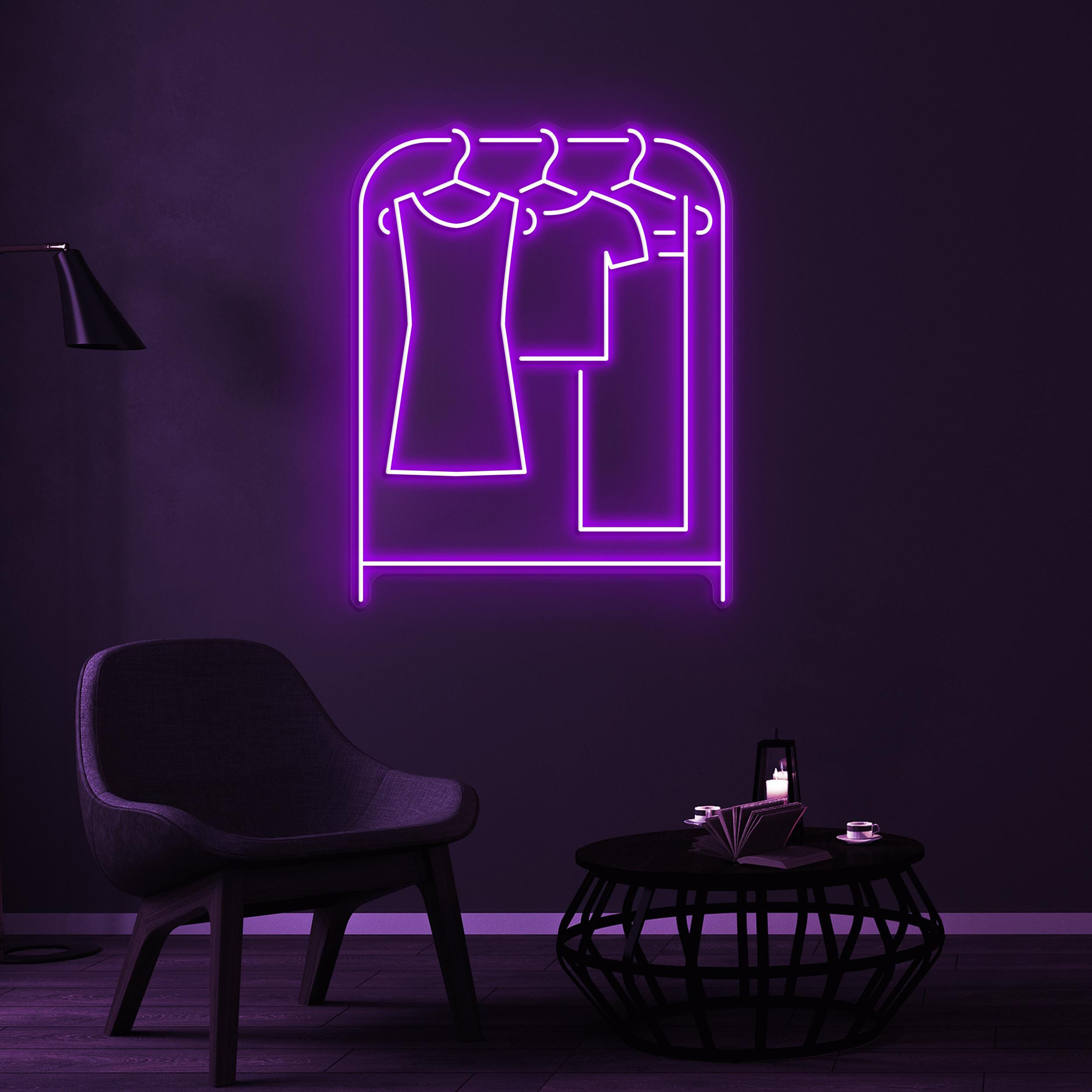 Clothes Rack Neon Sign, Clothe Hanger LED Light, Wardrobe Wall Decor, Fashion Wall Art, Brand Shop Decor, Cloth Shop Neon Art, Boutique Sign