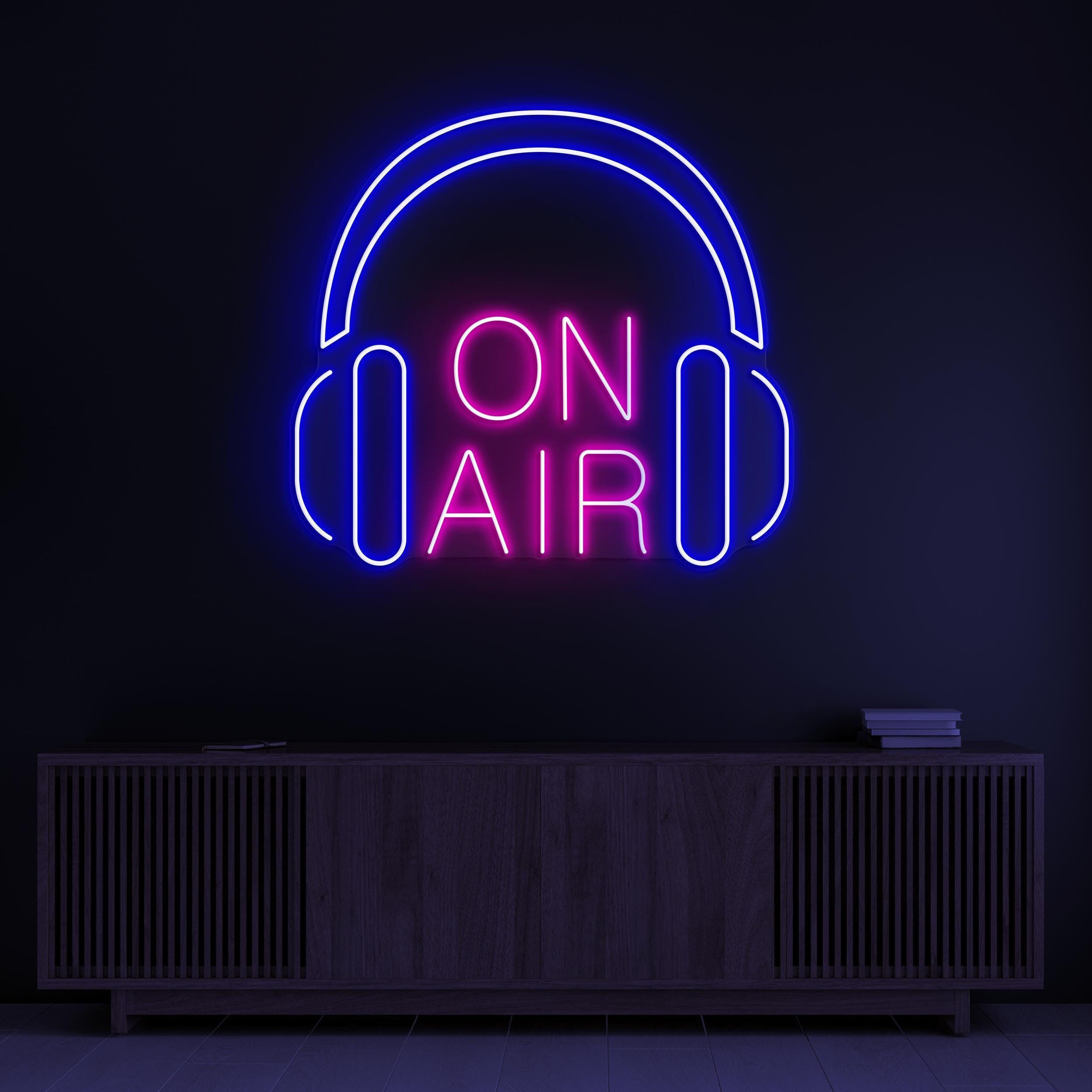 On Air Neon Sign, On Air LED Light, Headphones Wall Decor, Live Show LED Sign, Headphones With On Air Logo Sign. On Air News Channel Decor