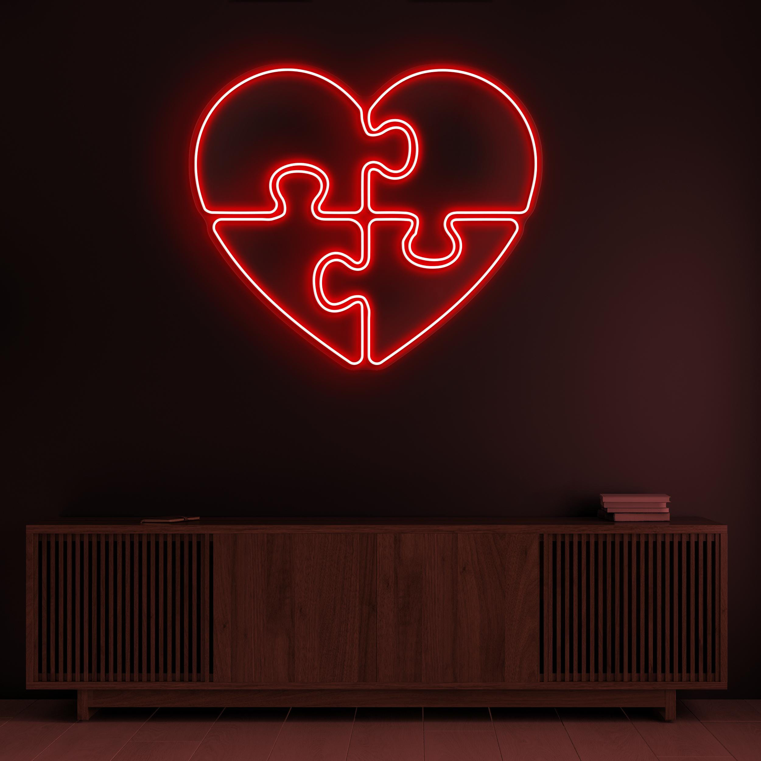 Puzzle Heart Neon Sign, Puzzle Heart LED Light, Heart Wall Decor, Game Room Wall Art, Matching Hearts LED Sign, Love Puzzle Neon Decor