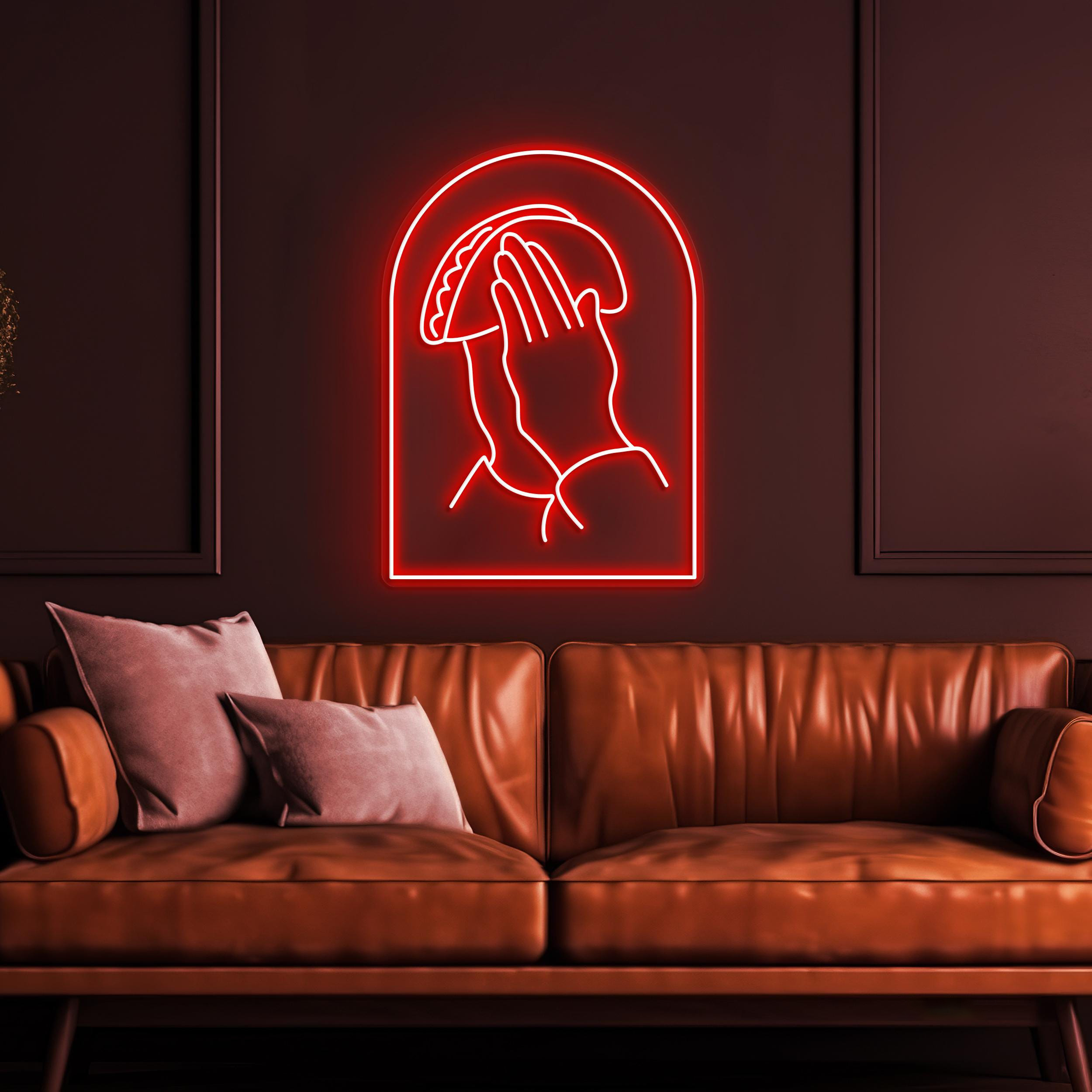 Praying Hands Holding Taco Sign, Tacos Praying Hands Decor, Mexican Restaurants Neon Art, Mexican Food Neon Sign, Gift For Tacos Lover