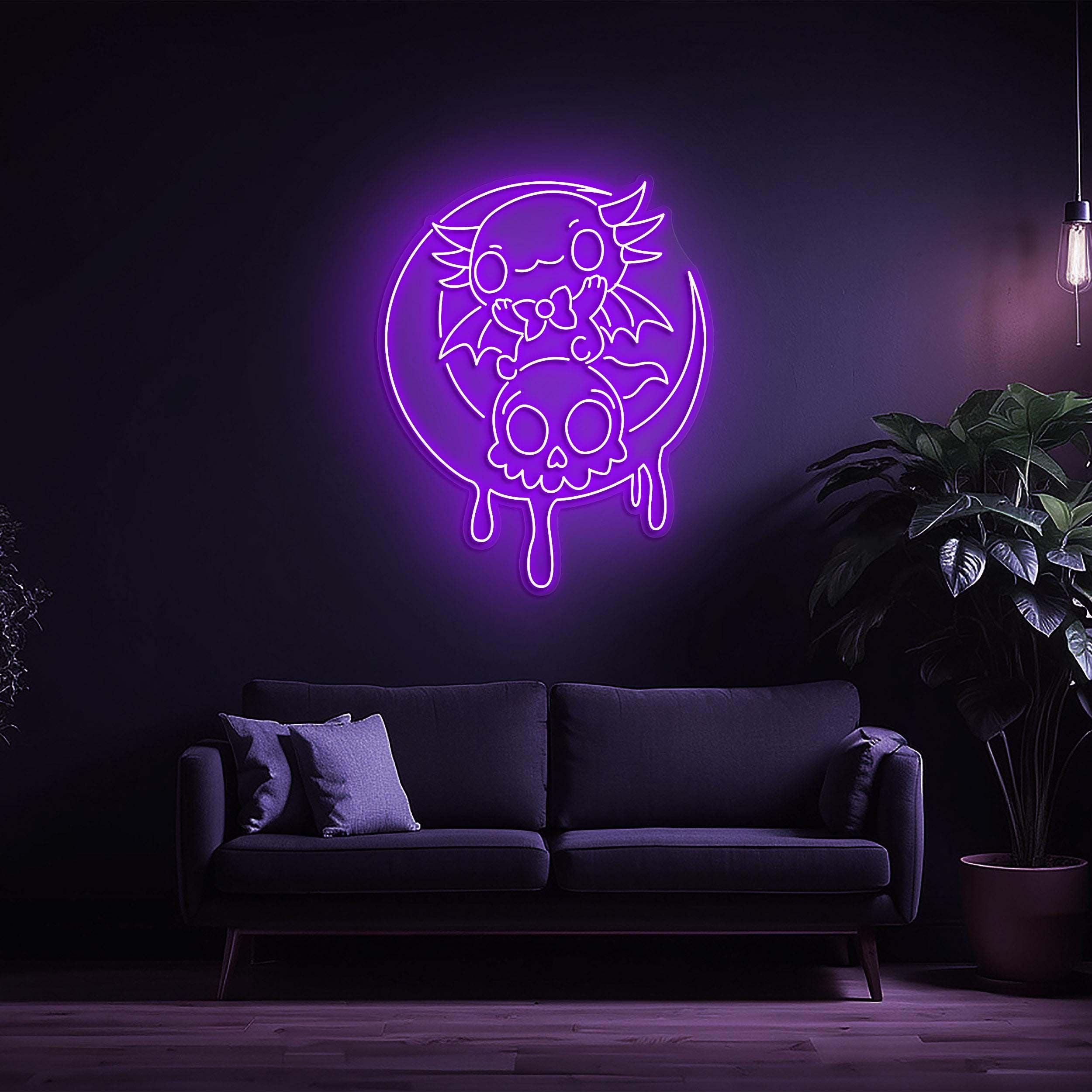 Moon Dipping Neon Sign, Cute Cat and Skull Led Neon Light, Kitty on Moon Sign, Cat Moon Light for Room, Party, Game Room Decor, Led Wall Art