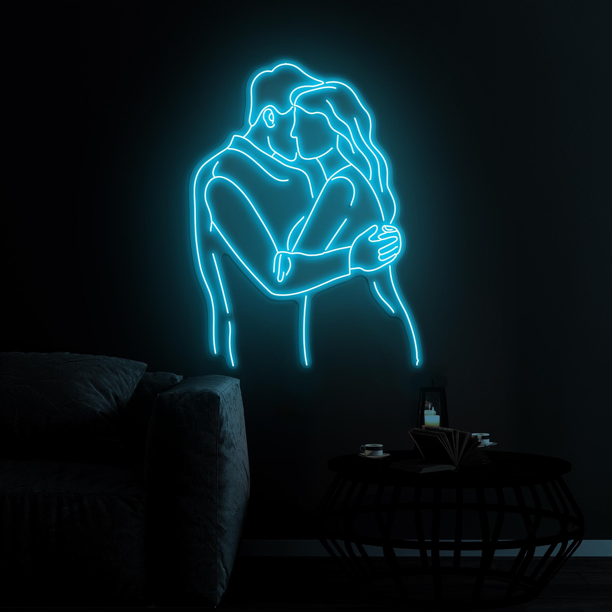 Couple Hug Neon Sign, Couple Hug LED Light, Kissing Couple LED Neon Art, Romantic Wall Decor, Couple Love Neon Sign, Wedding Wall Decor