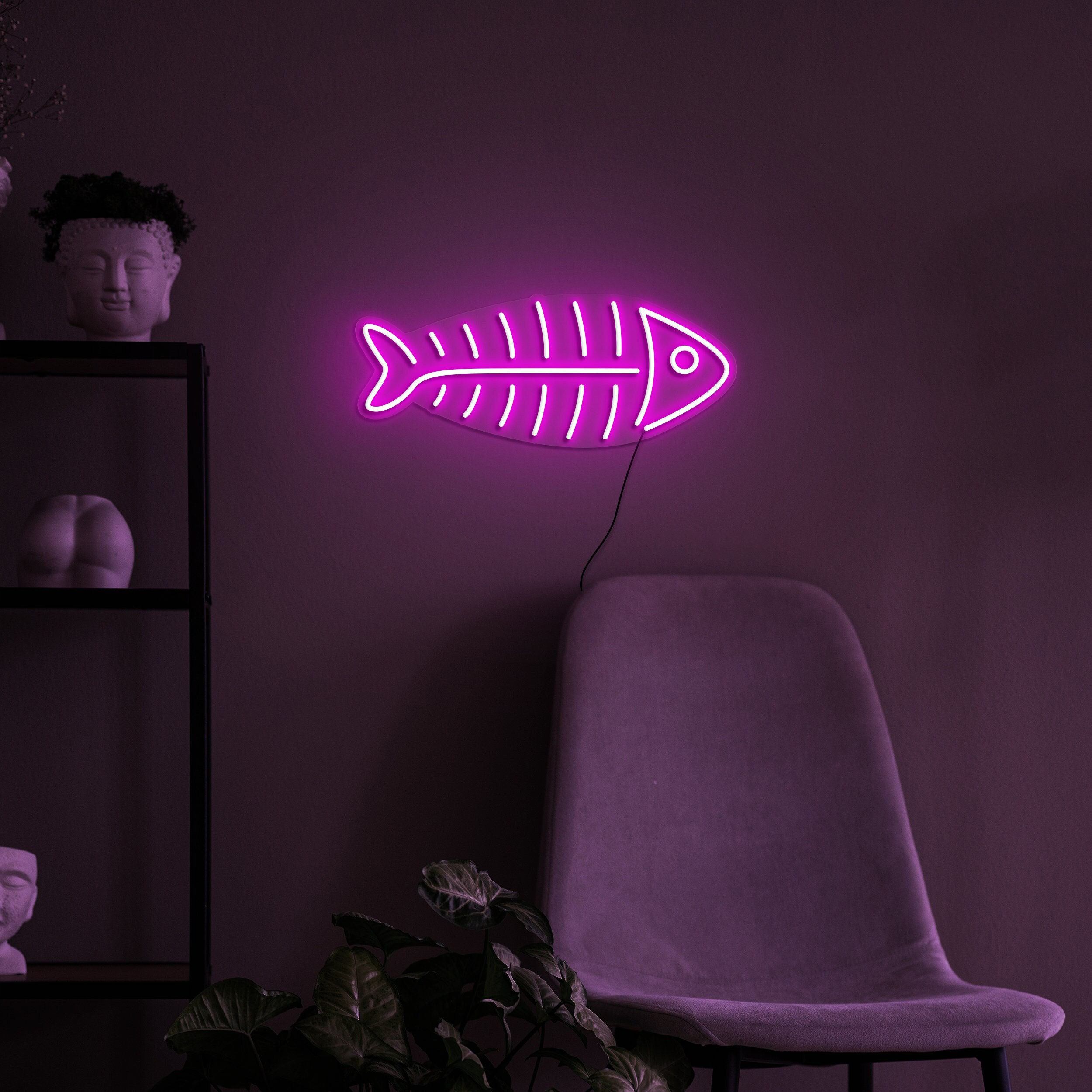 Fish Bone Neon Sign, LED Fish Skeleton Light, USB Wall Decor for Bedroom, Gift for Fisherman, Fish Neon Light, Wedding, Bar,Party Decoration