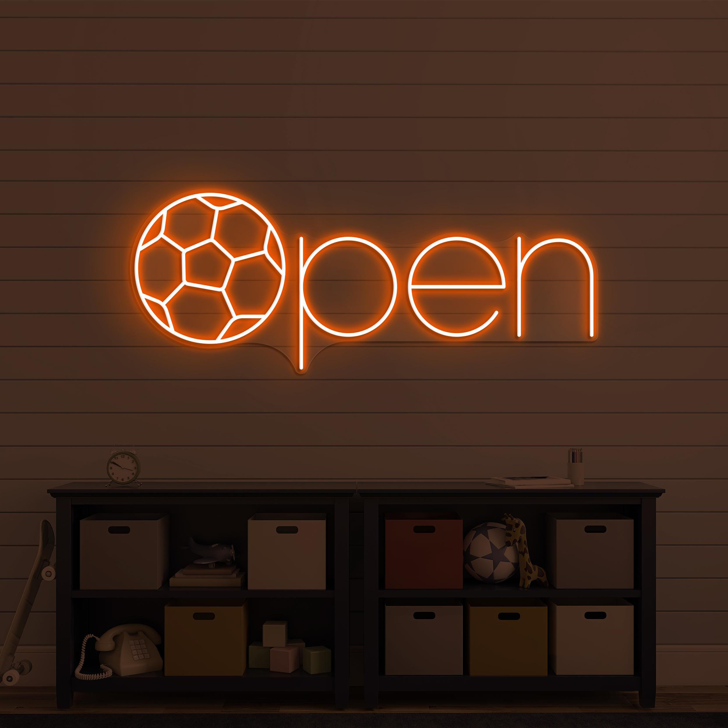Open Neon Sign, Open LED Light, Soccer Open Wall Art, Football Open Club Neon Light, Business Logo Wall Decor, Sports Shop Open Led Sign