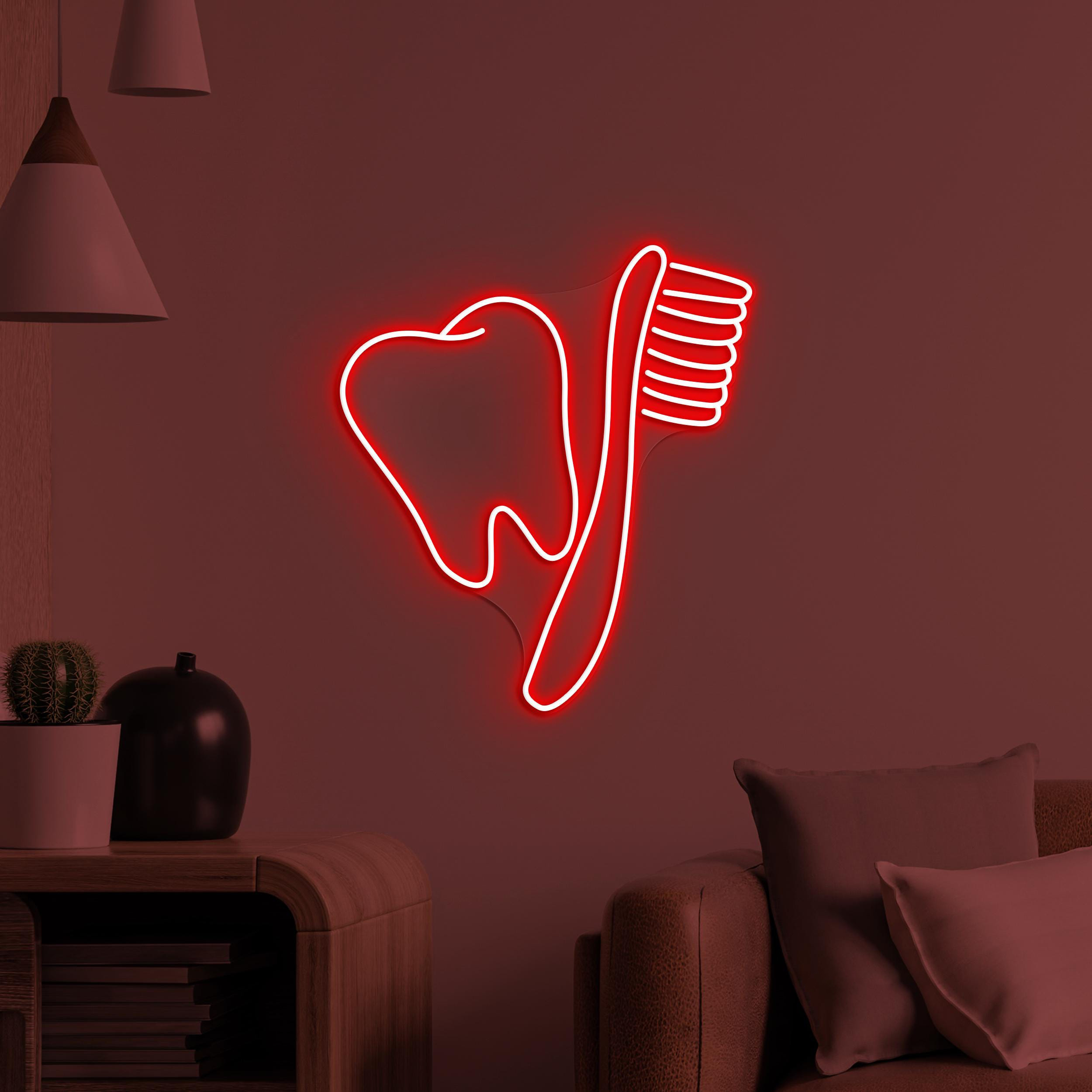 Toothbrush and Teeth Neon Sign, Toothbrush and Teeth LED Light, Dental Clinic Wall Decor, Dental Office Neon Light, Teeth Hospital Wall Art