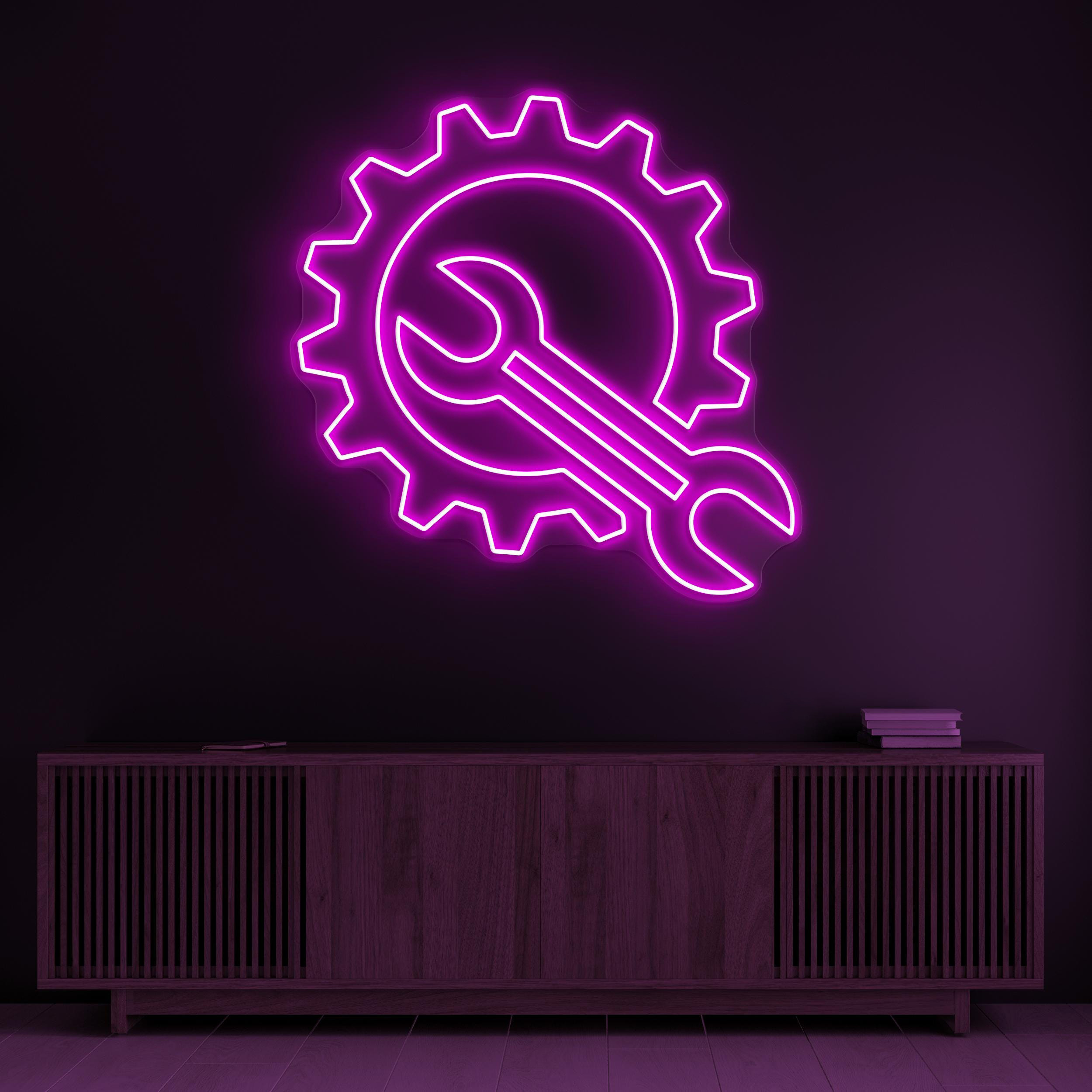 Gear & Wrench Neon Sign, Gear and Wrench LED Light, Mechanic Wall Decor, DIY Wall Art, Garage Neon Light, Work Shop Art, Mechanic Tools Sign