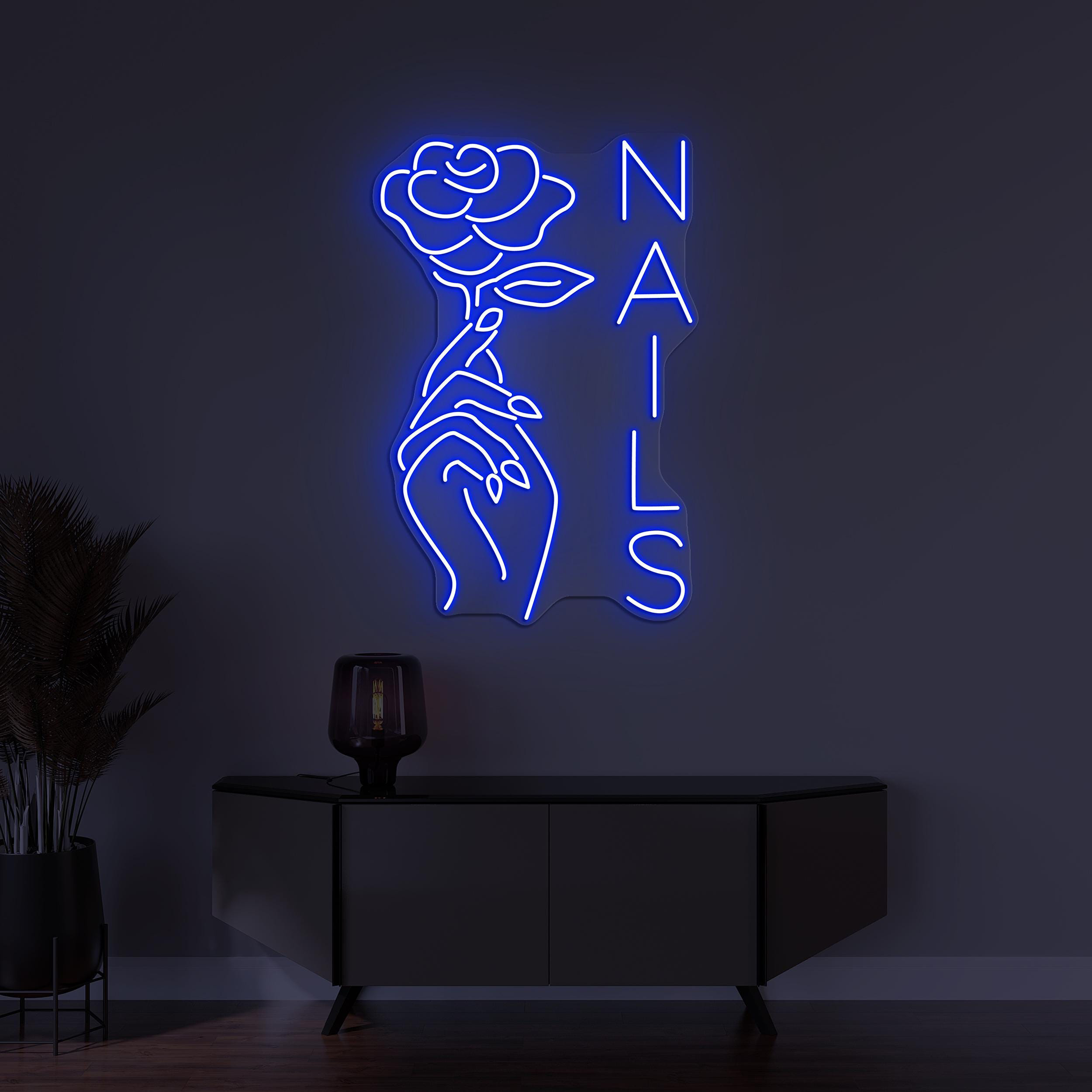 Nails Neon Sign, Nails LED Light, Hand Hold Rose Wall Decor, Custom Neon Sign, Nails Logo Neon Art, Beauty Saloon Wall Art, Manicure Sign