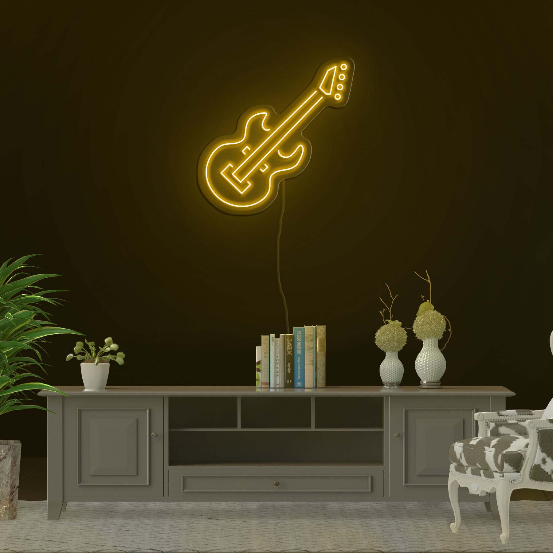 Guitar Neon Signs, LED Lights for Guitar Lovers, Music Neon Signs, Live Music Art for Bar, Club, and Home Decor, Room decor, Led Neon Sign