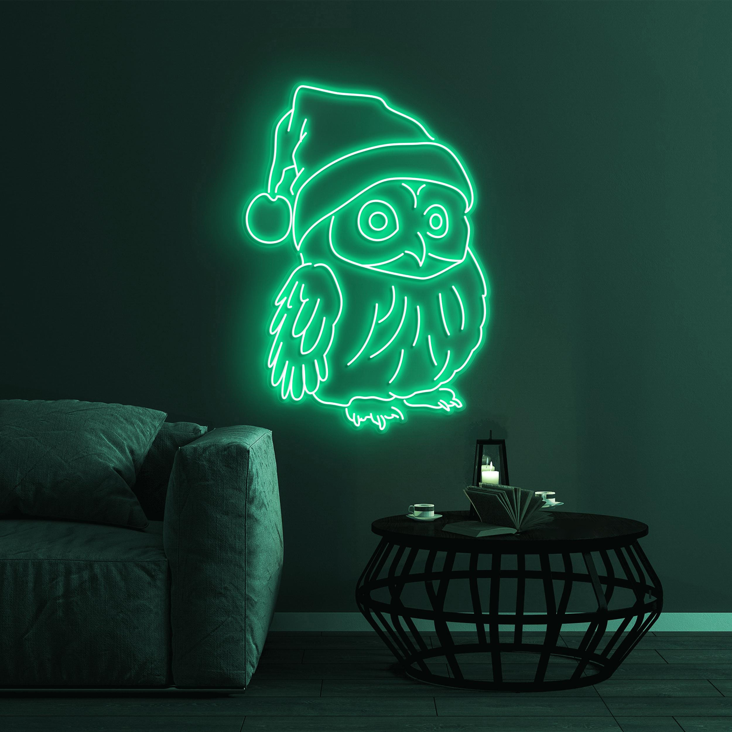 Christmas Owl Neon Sign, Christmas Owl LED Light, Owl Wall Decor, Birds Shop Wall Art, Custom Neon Sign, Christmas Decor, Owl Santa Hat Sign