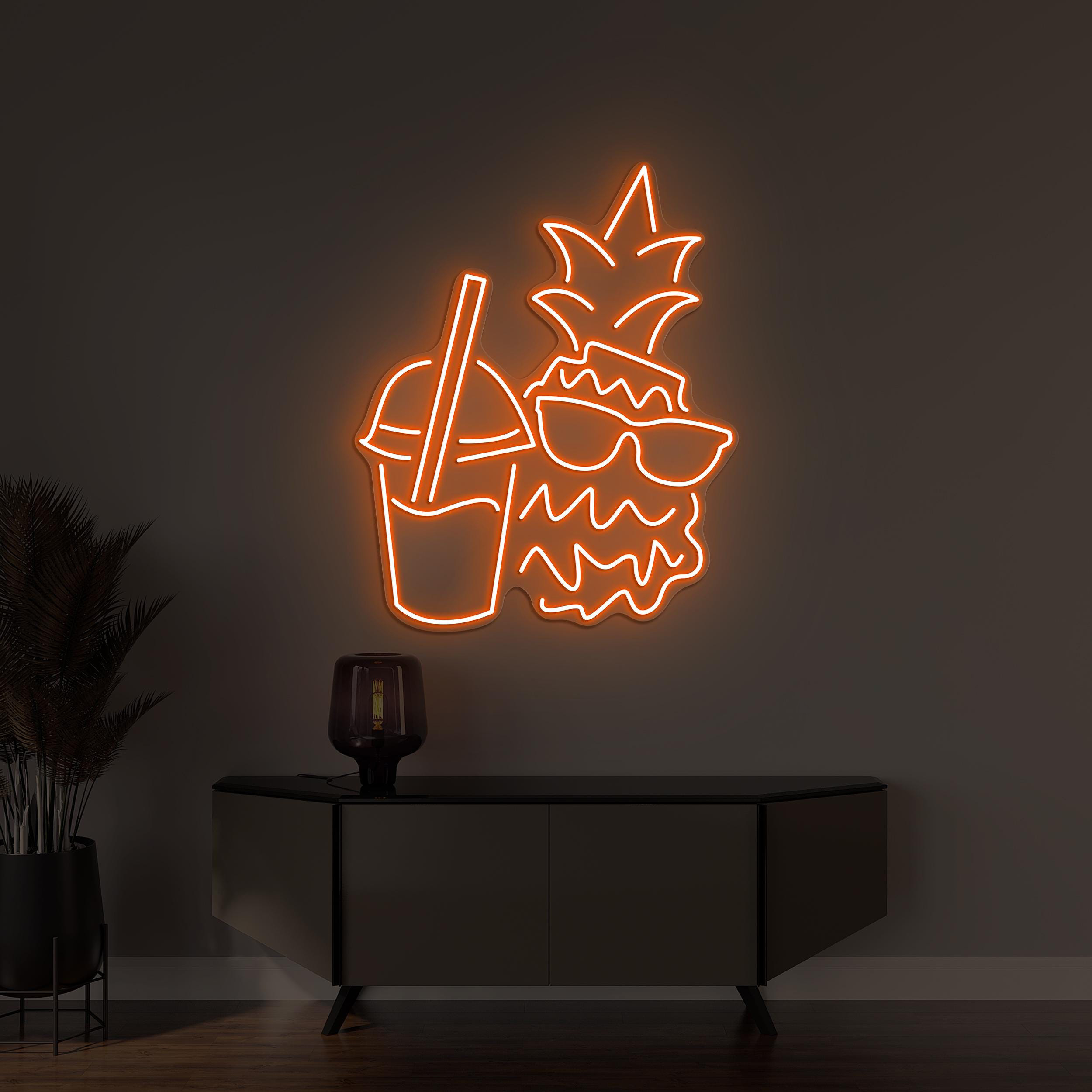 Pineapple Neon Sign, Pineapple with Glasses LED Light, Pineapple Surf Wall Decor, Bar Wall Art, Cafe Decor, Custom Neon Sign, Fruit Shop Art