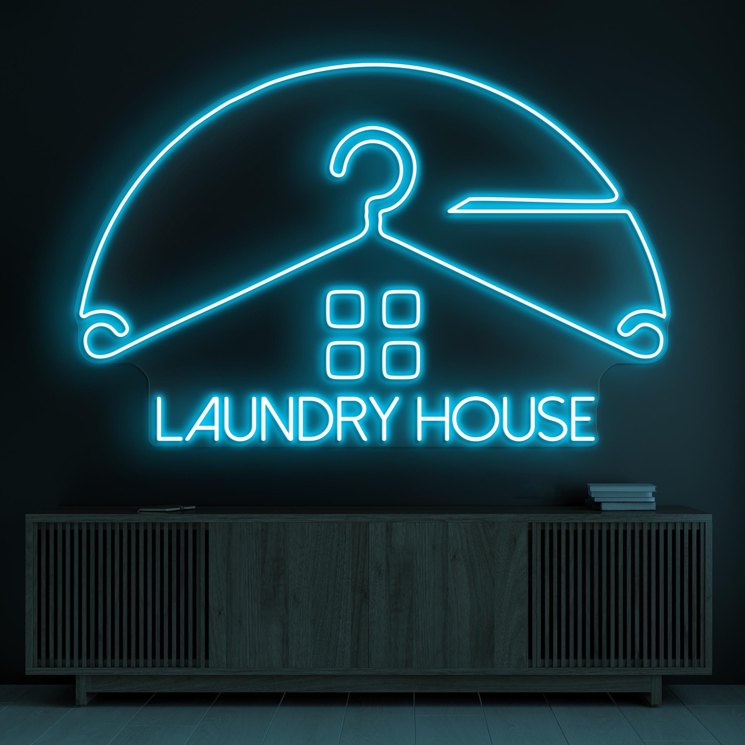 Laundry House Neon Sign, Laundry House LED Light, Laundry Room Wall Decor, Clean Clothes Wall Sign, Hanger Neon Light, Dry Clean Shop Decor