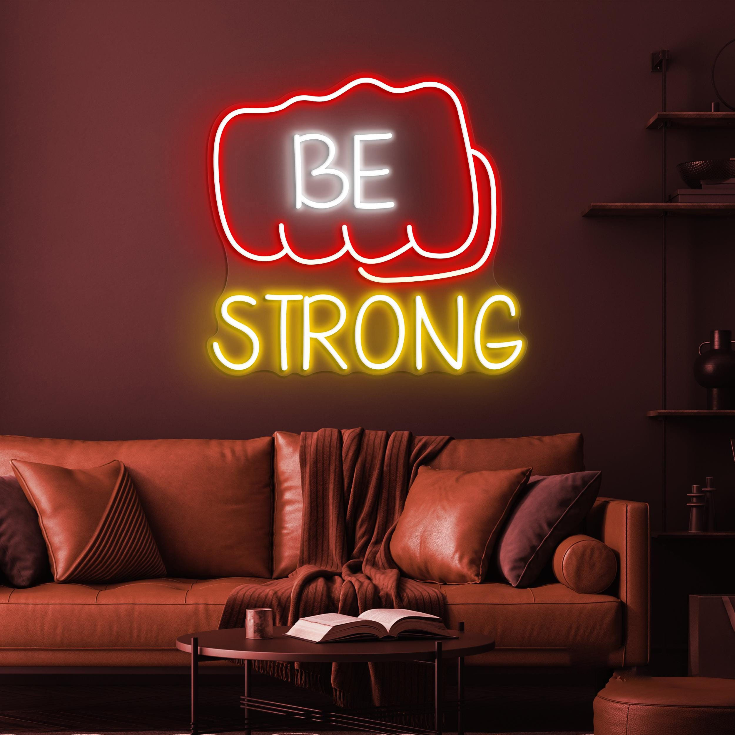 Be Strong Neon Sign, Be Strong LED Light, Gym Wall Decor, Jab Hand Wall Art, Motivational Neon Light, Personalized Sign, Fitness Led Sign