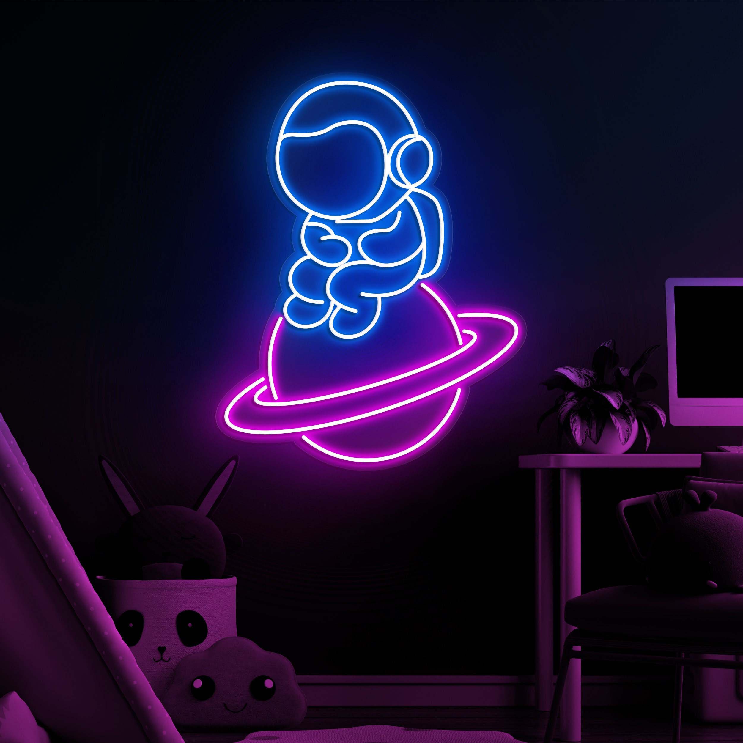 Astronaut Neon Sign, Astronaut on Planet Neon Light, Space Art, LED Neon Sign, LED Lights for Bedroom, Game Room, Space Lovers & Kids' Gifts