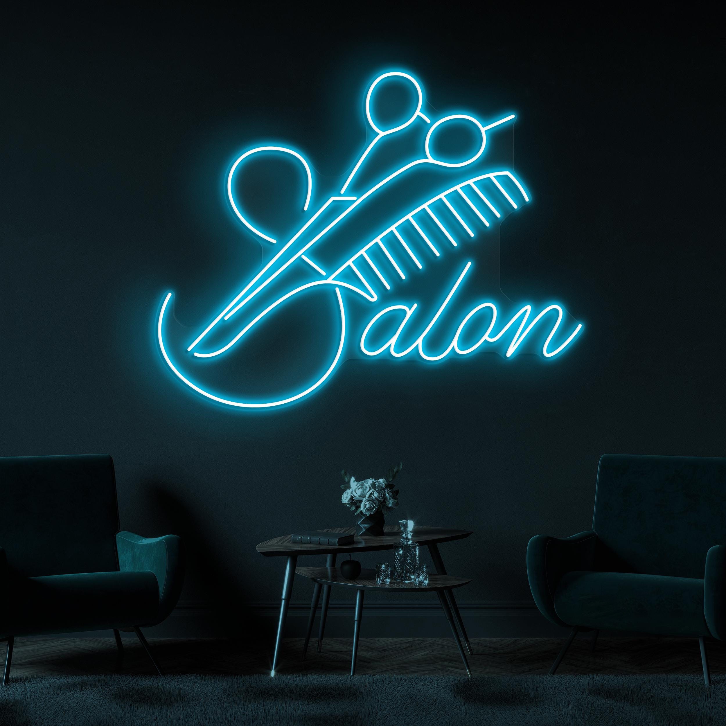 Salon Neon Sign, Salon LED Light, Scissors and Comb Wall Decor, Hairdressing Tools Wall Art, Barber Shop Wall Decor, Hair Salon Business Art