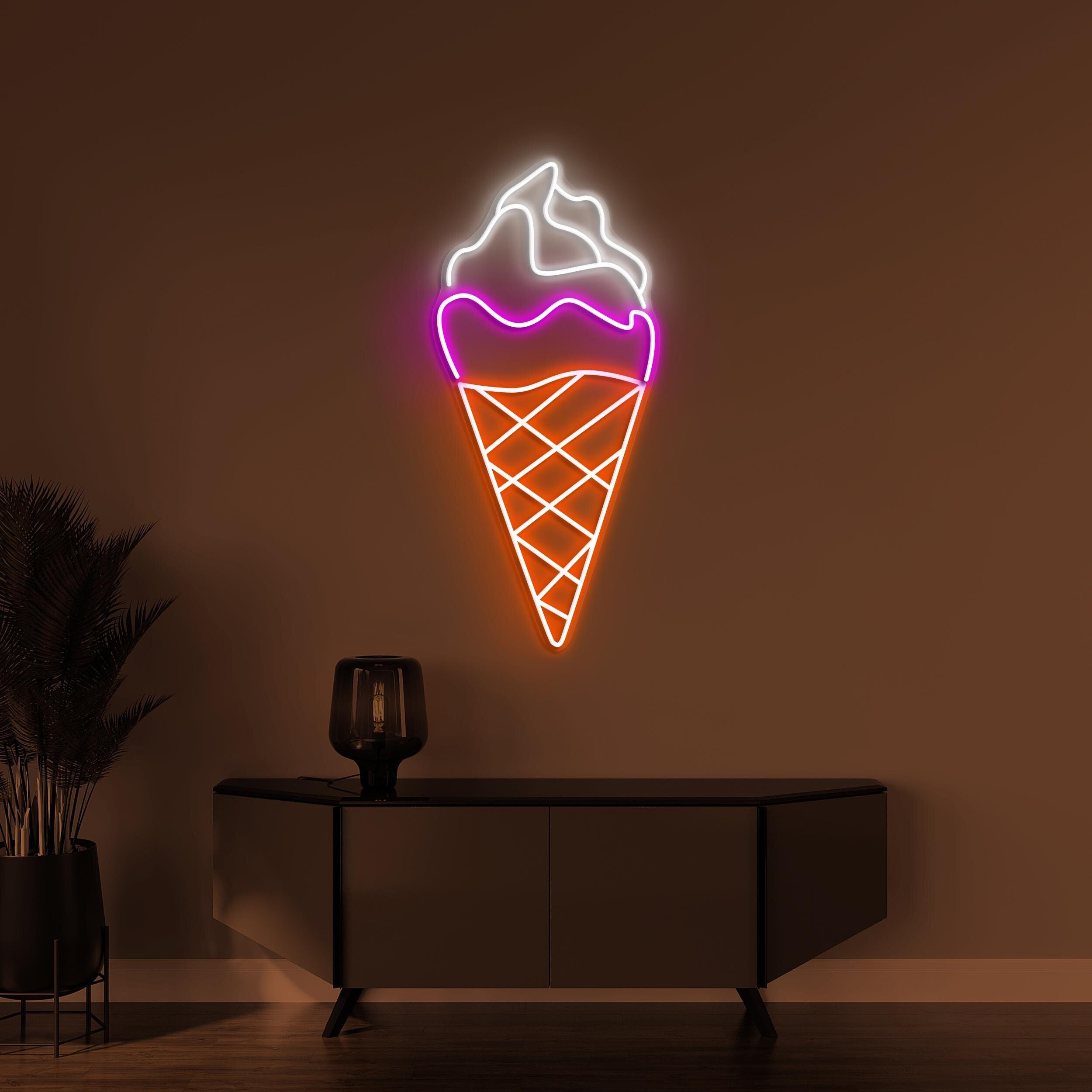 Cone Ice Cream Neon Sign, Cone Ice Cream LED Light, Dessert Spot Wall Art, Ice Cream Shop Wall Decor, Cafe, Bar & Cold Corner Neon Light