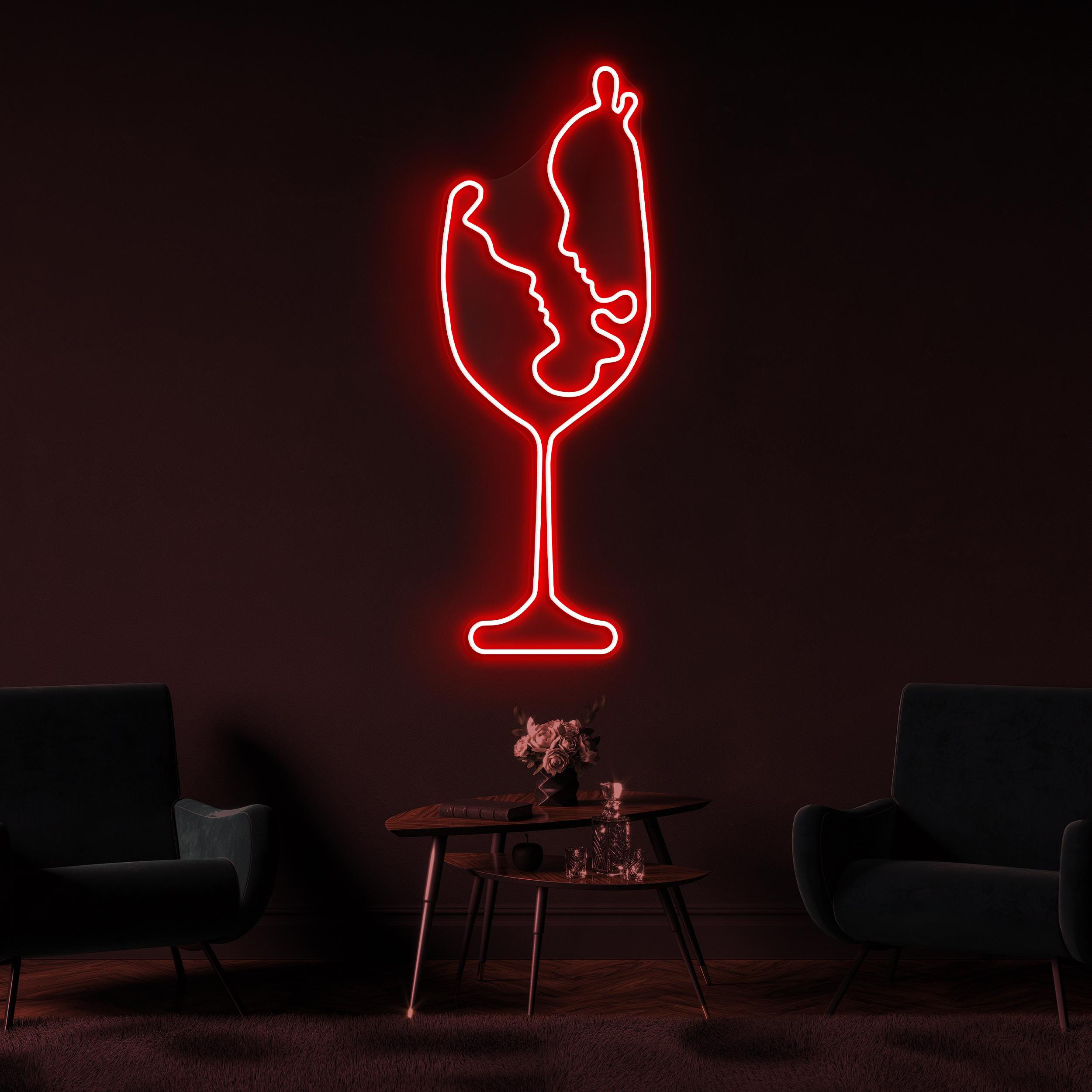 Twin Faces in Wine Glass Neon Sign, Faces in Wine Glass LED Light, Restaurant Neon Art, Cafe and Bar Wall Decor, Home Neon Light, Home Art