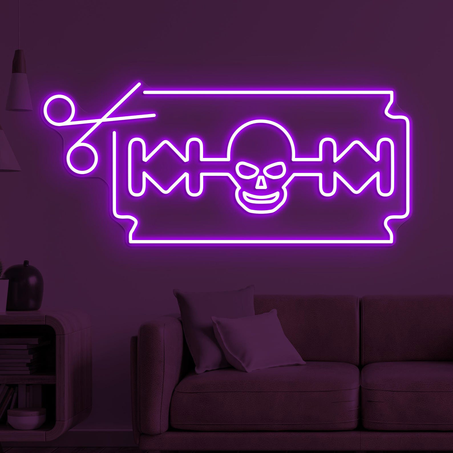 Razor Blade & Skull Neon Sign, Razor With Skull LED Light, Scissor Wall Decor, Tattoo Wall Art, Barber Business Neon Light, Led Shop Decor