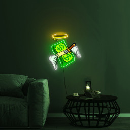Money Neon Sign, Wings and Halo LED Pop Art, Bar and Game Room Decor, Unique Gift, Cash Neon Sign,Custom Neon Art for Home or Business Decor