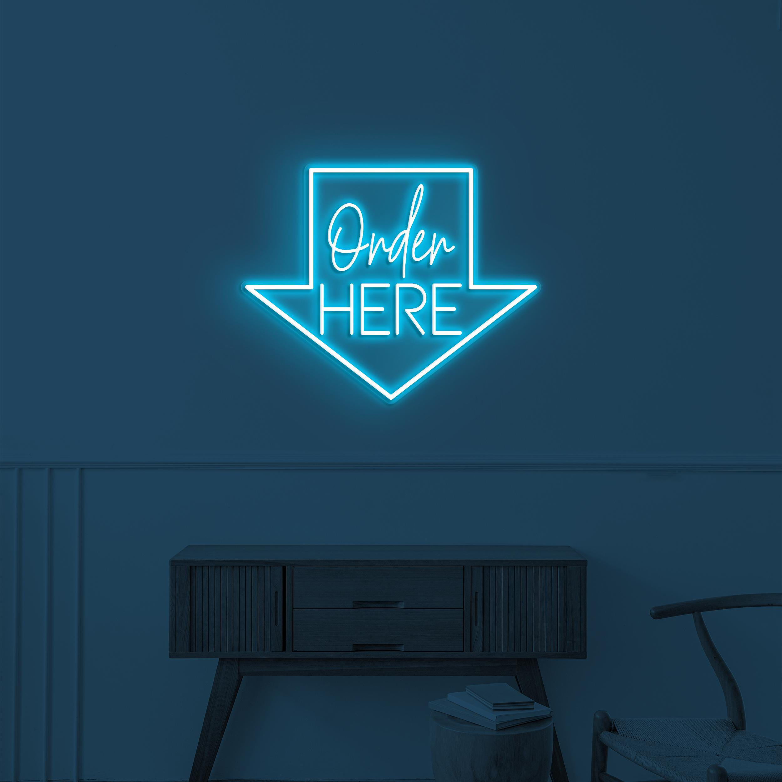 Order Here Neon Sign, Order Here LED Light, Arrow LED Sign, Restaurant Sign, Cafe, Food Shop, Store Decor, Business Art, Order Here Wall Art