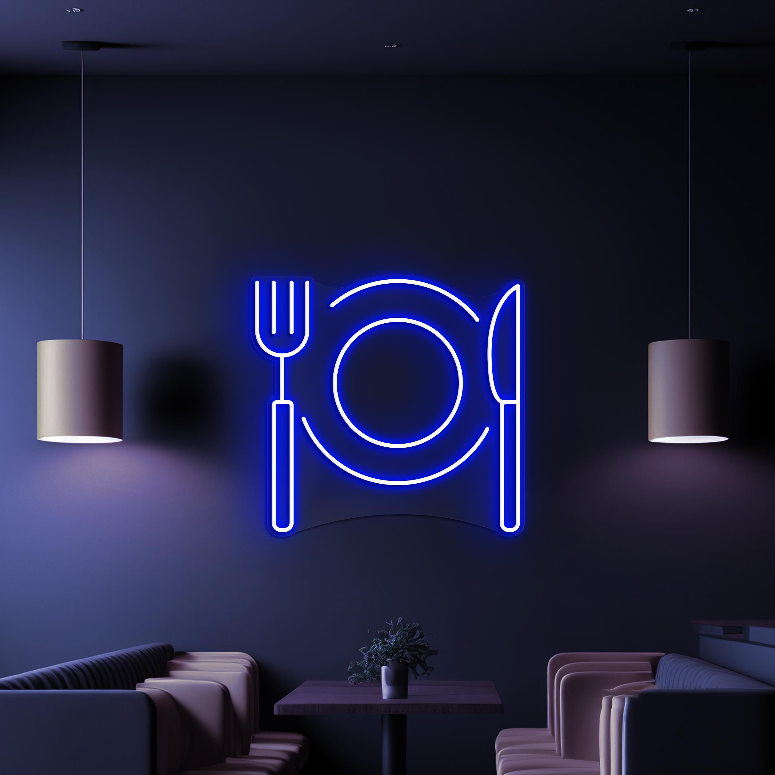 Fork Plate Knife Neon Sign, Fork Plate Knife LED Light, Food Shop Wall Decor, Kitchen Wall Art, Restaurants Neon Light, Dinner Time Neon Art