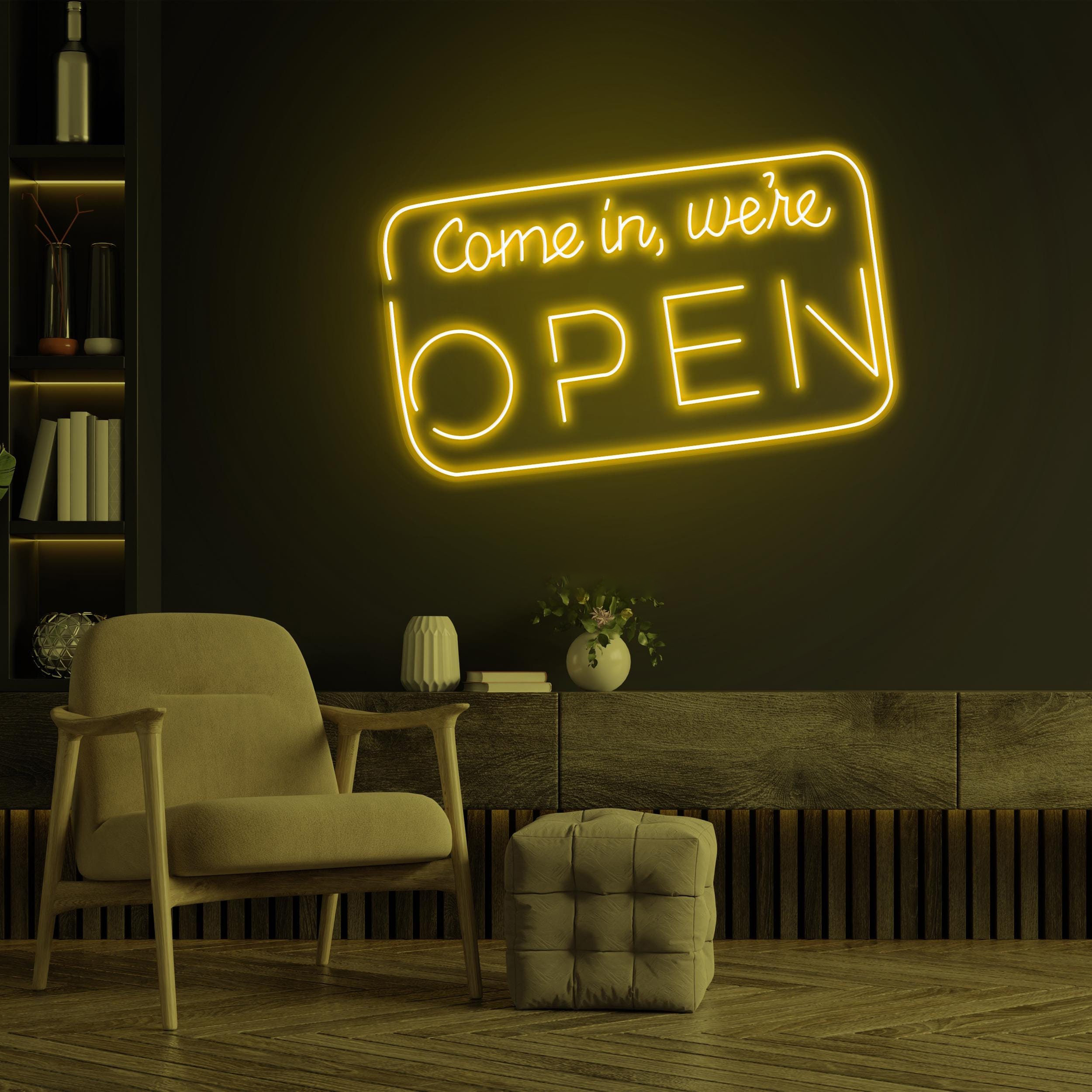 Come in We're Open Neon Sign, Come in We're Open LED Light, Hanging Open Sign, Custom Open Sign, Business Logo, Decor for Cafe, Bar, Shops