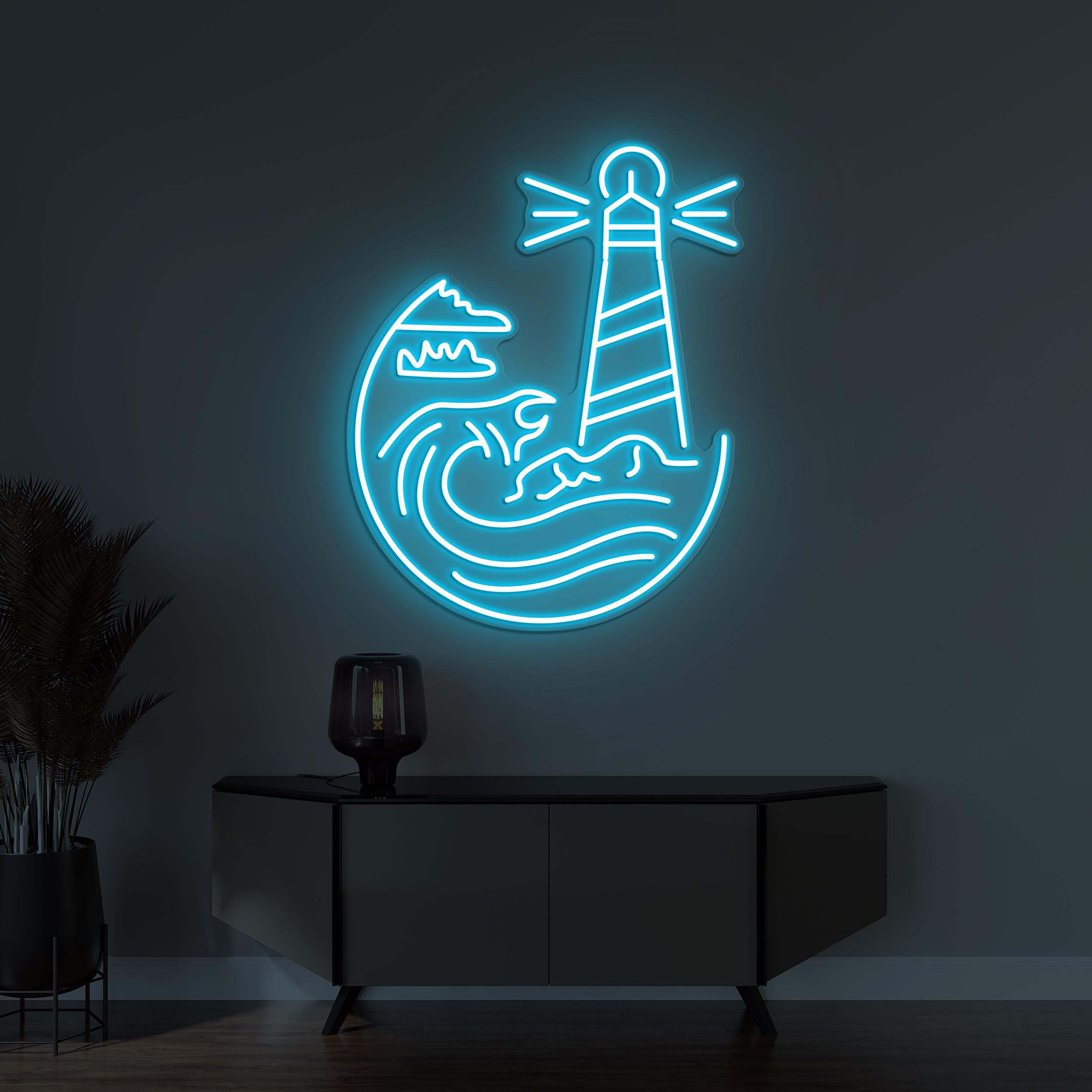 Lighthouse Neon Sign, Lighthouse LED Light, Lighthouse Wall Decor, Sea Wave Wall Art, Custom Neon Sign, Home Wall Decor, Game Room Wall Art