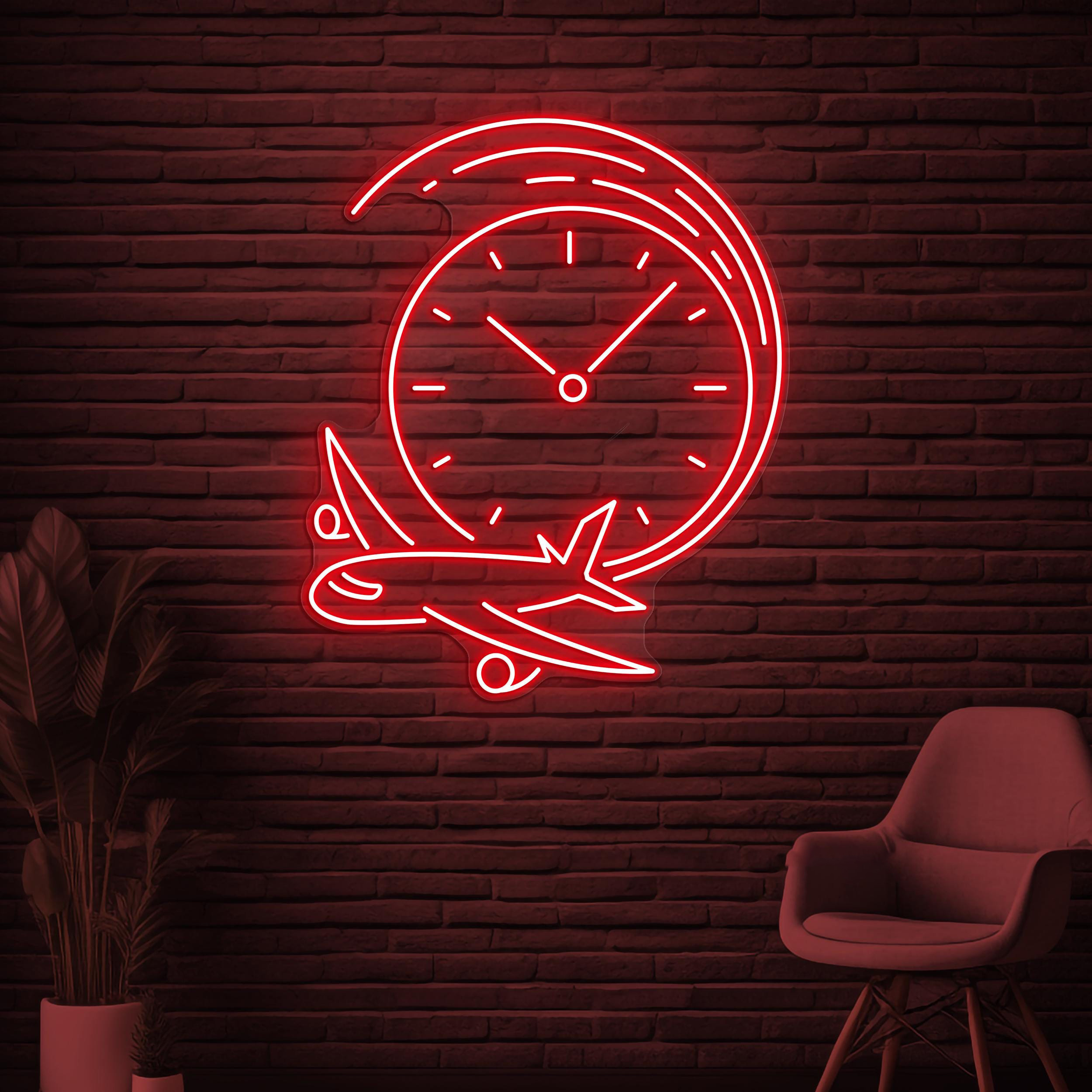 Clock and Plane Neon Sign, Clock and Plane LED Light, Airplane Wall Decor, Airport Neon Art, Travel Neon Sign, Travel Agency Wall Decor
