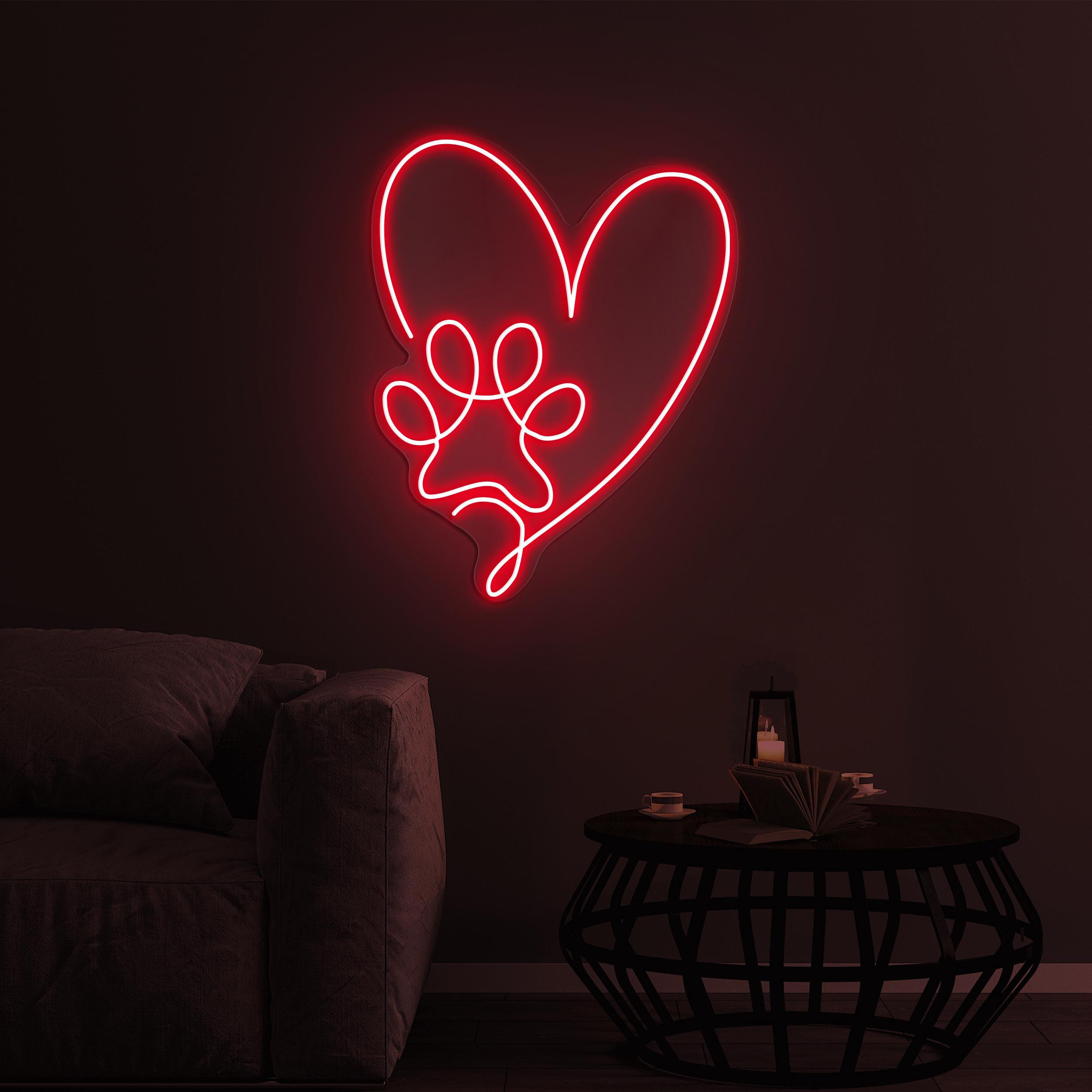 Heart Dog Paw Neon Sign, Heart and Paw LED Light, Pet Store Wall Decor, Pet Spa Neon Sign, Custom Neon Sign, Dog Lover Gift, Home Wall Decor