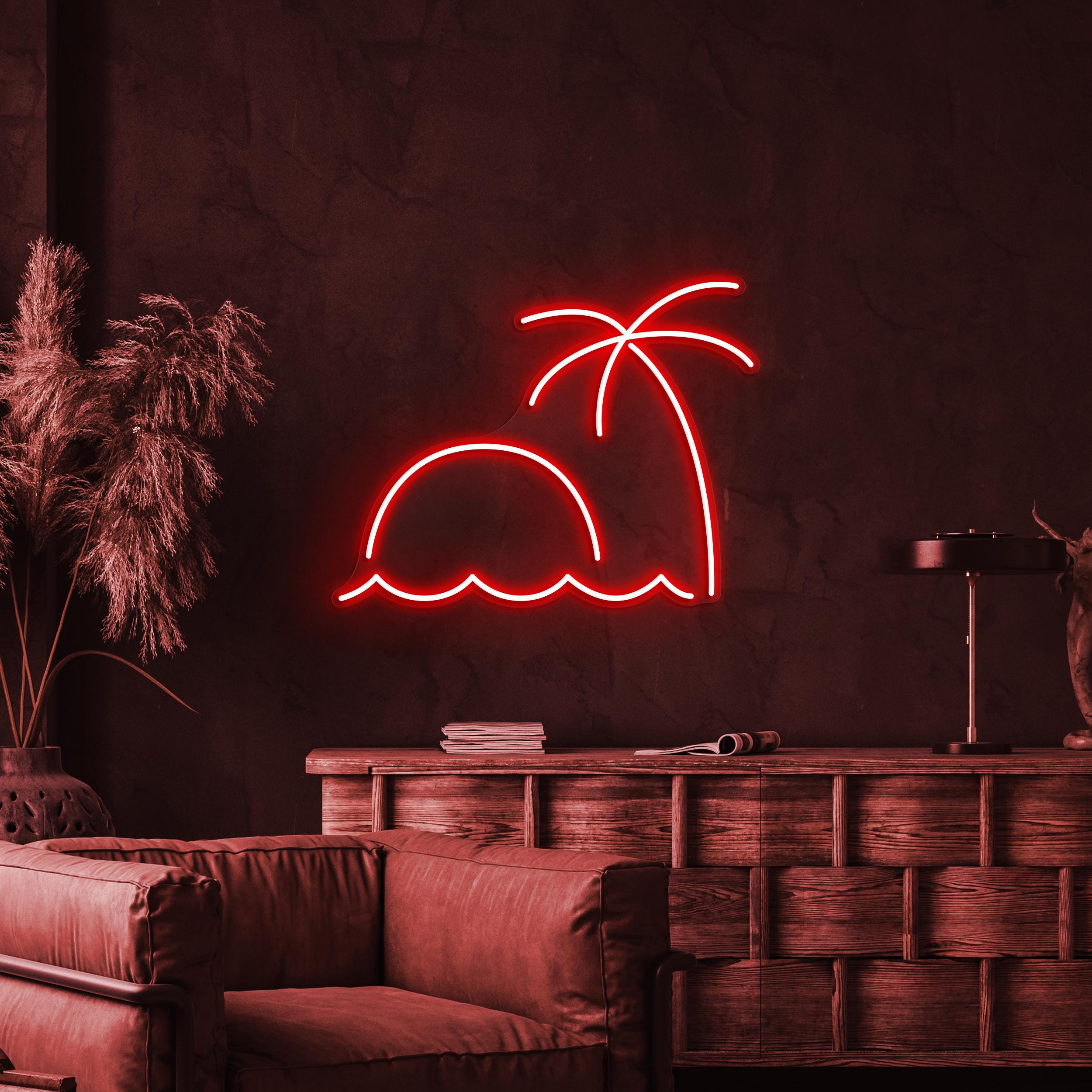 Beach Sunset Neon Sign, Beach Sunset LED Light, Ocean Waves Wall Decor, Beach & Tree Sunset Sign for Home, Beach Bar Decor, Beach Lover