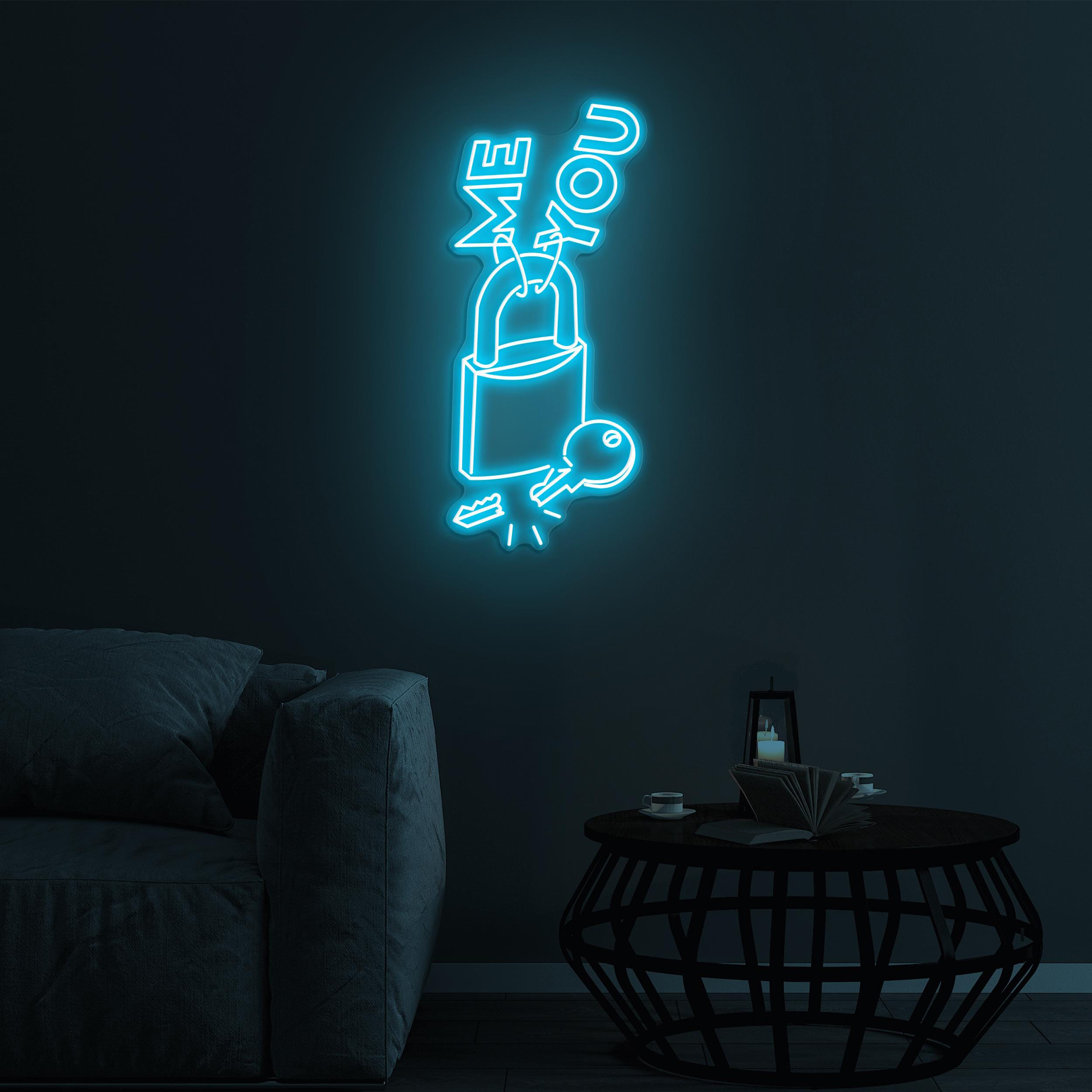 Me and You Neon Sign, Me and You LED Light, Lock With Key LED Neon Art, Love Wall Decor, Romantic Neon Wall Art, Home Wall Decor, Love Sign