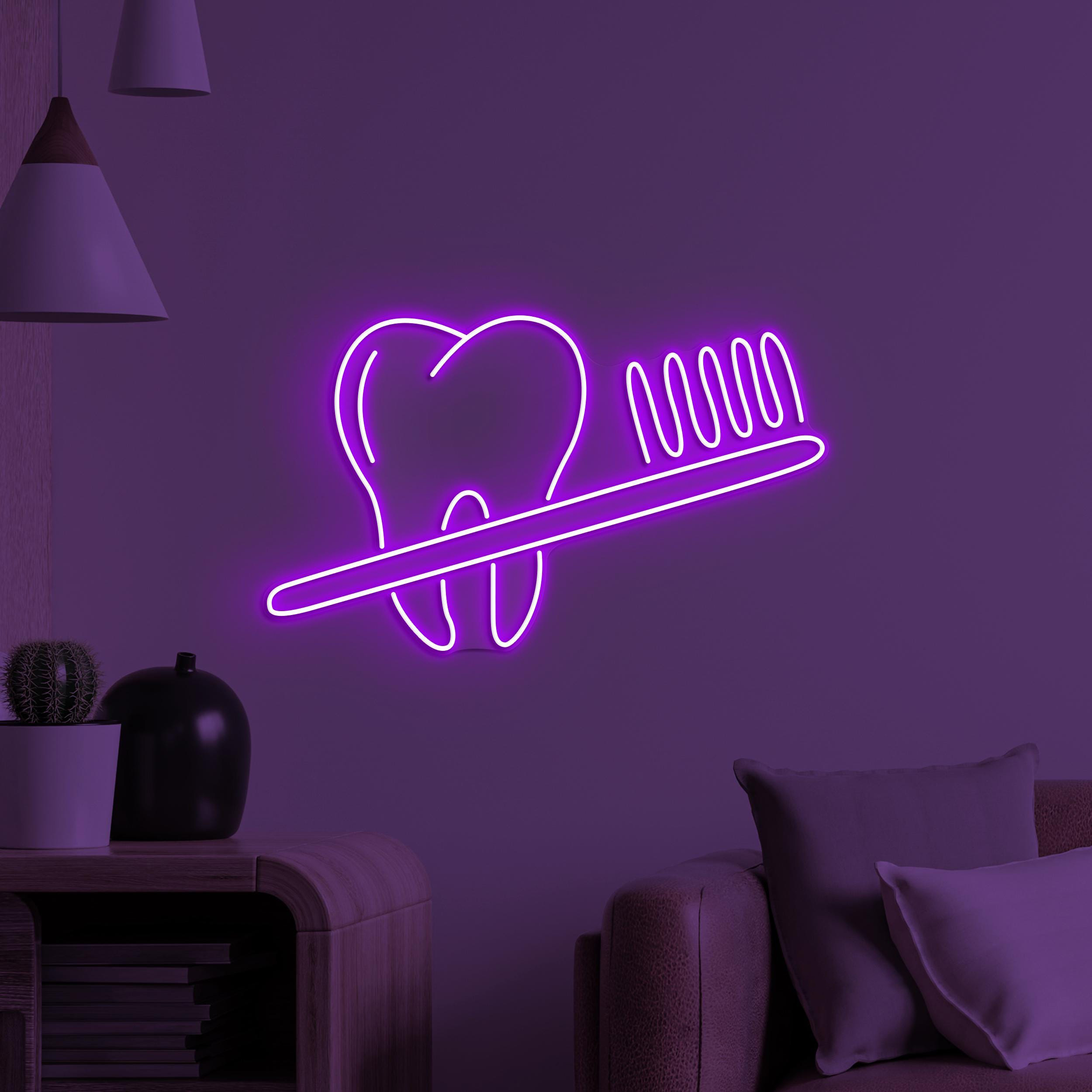 Toothbrush and Teeth Neon Sign, Toothbrush and Teeth LED Light, Bathroom Wall Decor, Dental Office Neon Light, Tooth & Brush Wall Light