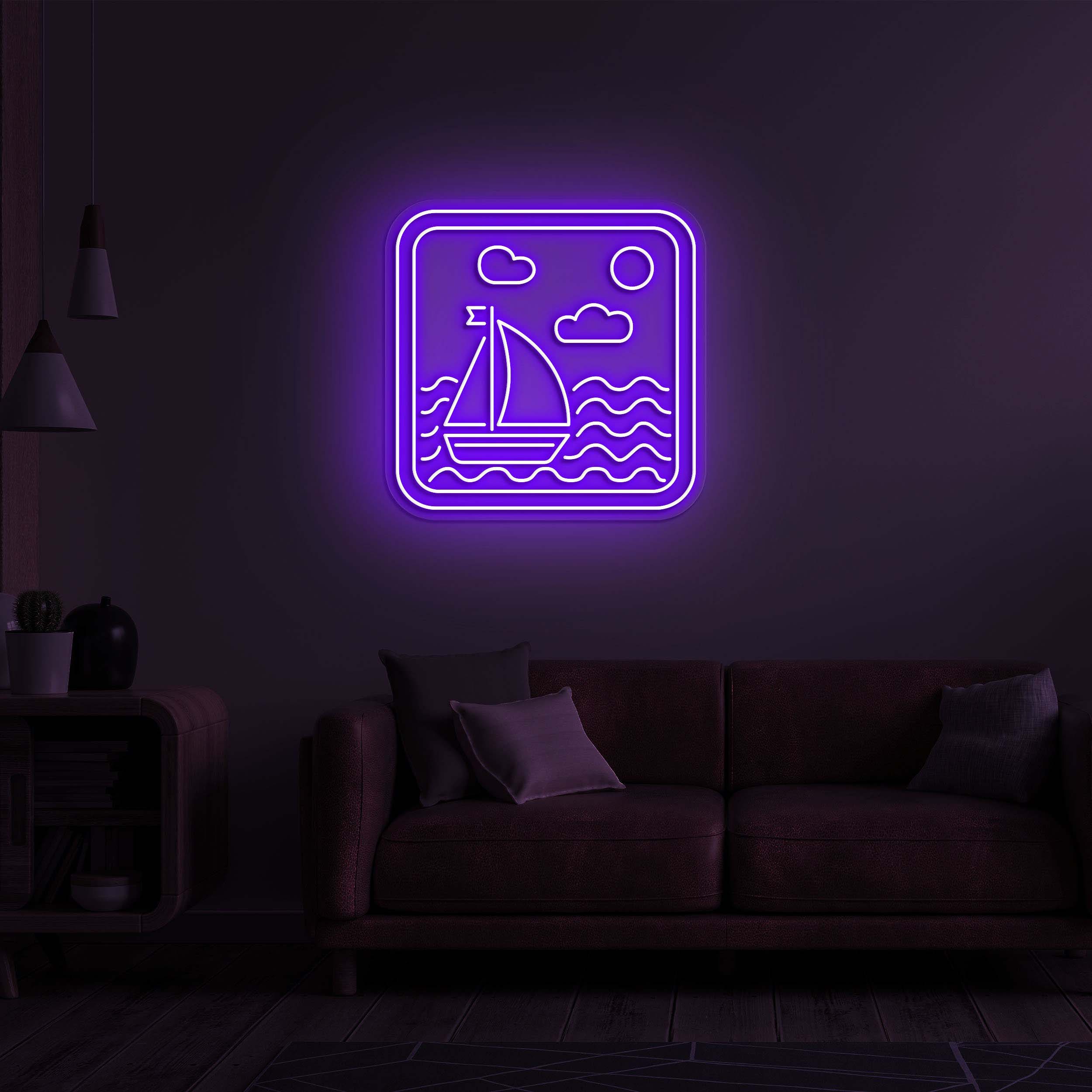 Sailboat Neon Sign, Sailboat in Sea Frame Sign, Boat Neon Light, Sea Ship Neon Light, Wall Decor for Beach Lovers, Beach House Decor, Gift