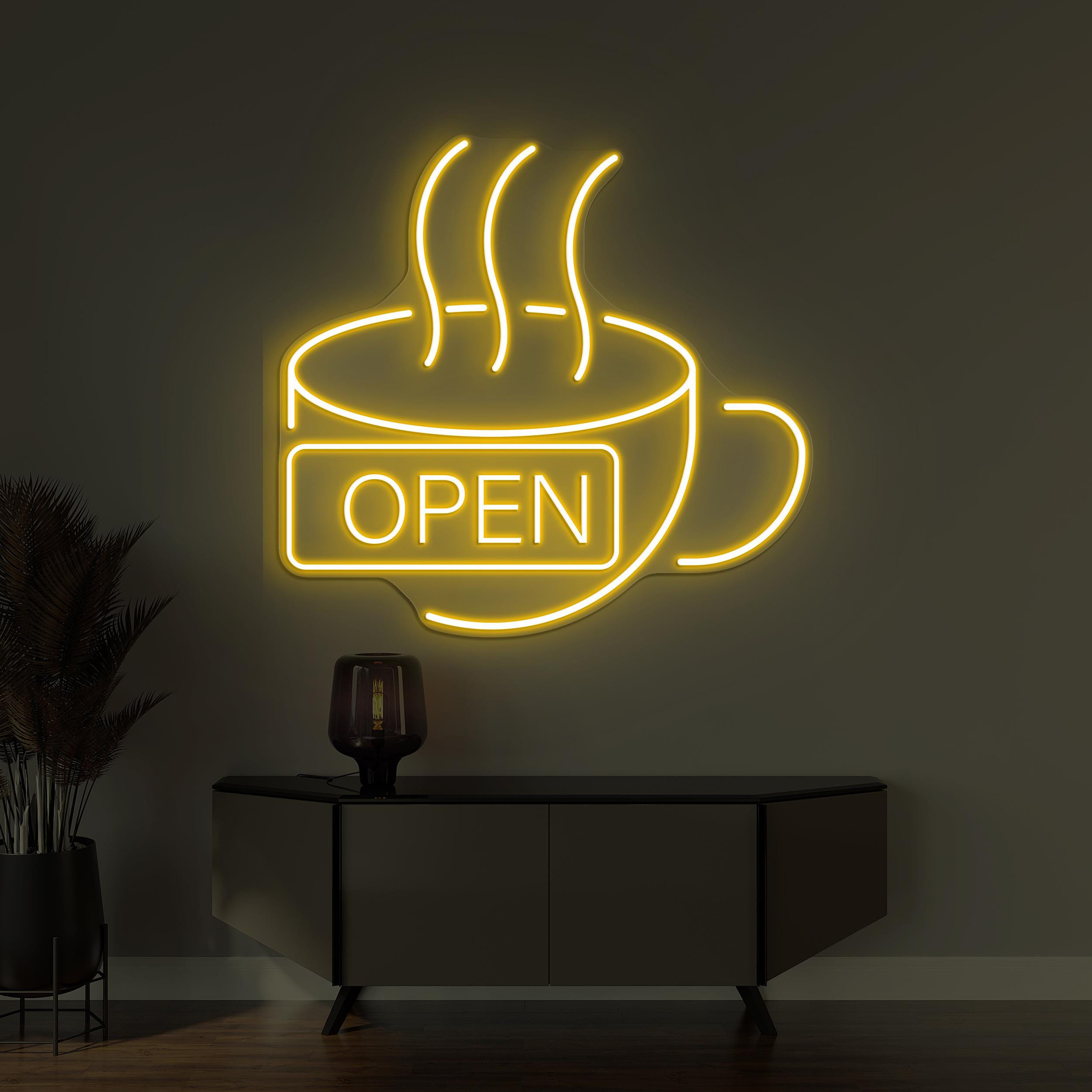 Coffee Neon Sign, Open Coffee LED Light, Flaming Coffee Wall Decor, Open Logo Neon Art, Coffee Shop Wall Decor, Cafe Bar Sign, Coffee Lover