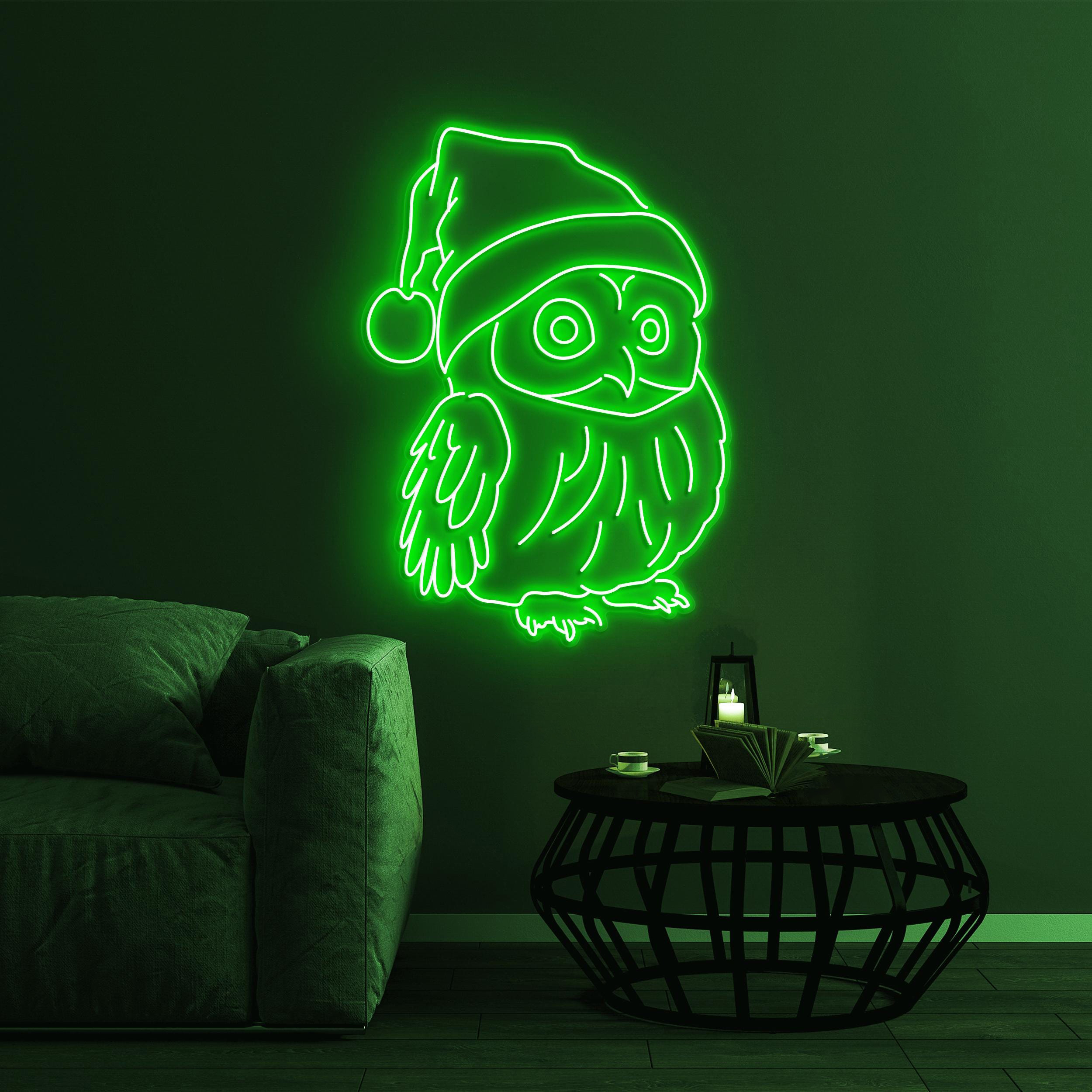 Christmas Owl Neon Sign, Christmas Owl LED Light, Owl Wall Decor, Birds Shop Wall Art, Custom Neon Sign, Christmas Decor, Owl Santa Hat Sign