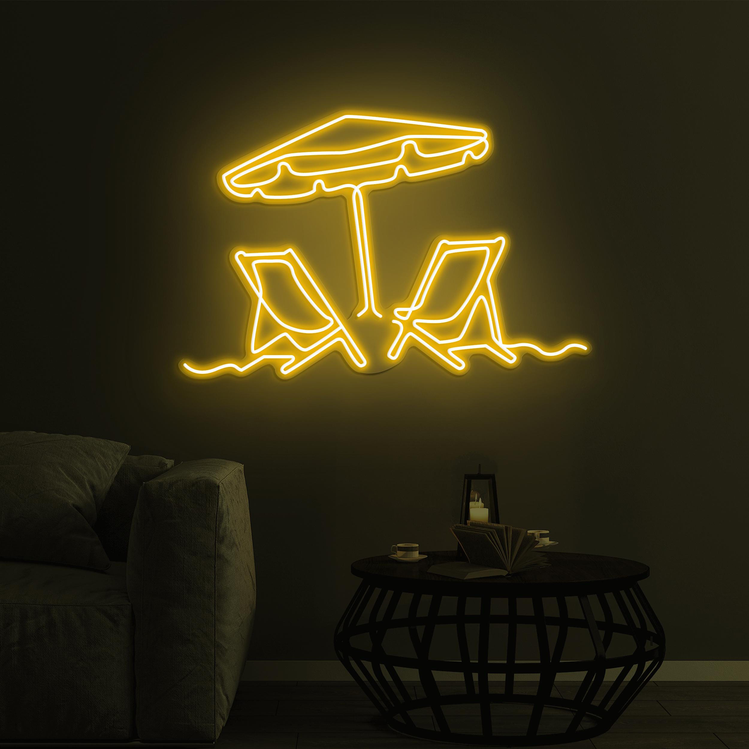 Umbrella and Chairs Neon Sign, Umbrella and Chairs LED Light, Beach Scene LED Neon Art, Summer Beach Decor, Home Wall Art, Gallery Art Sign